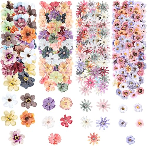 Miniatura 1 de Cindeer 217 piezas de mini cabezas de seda, rosas falsas margaritas artificiales para manualidades, flores de rosa, cabezas de ciruelo, girasol,