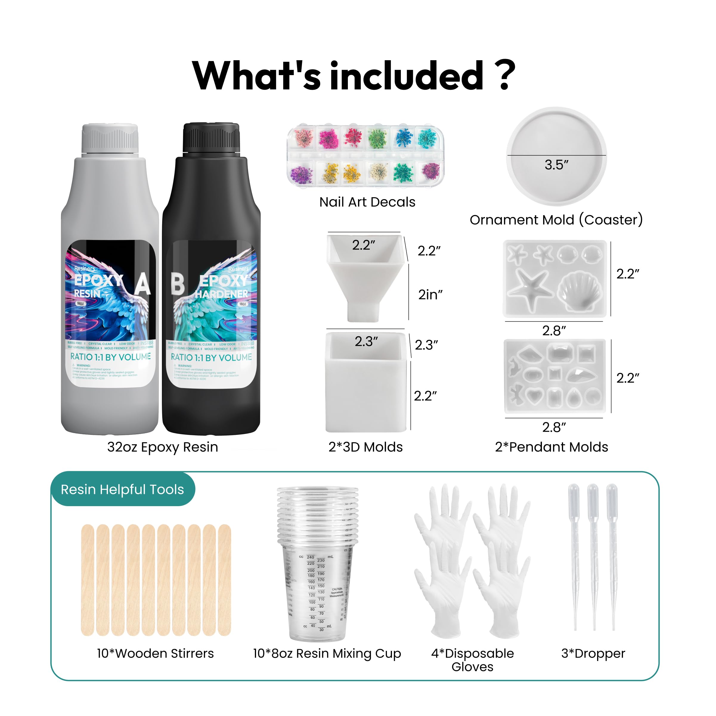 Resiners Kit Resina Epossidica Transparente 1L – Resina Epossidica Transparente Kit cristallo, alto brillante, non ingiallisce, Includi stampi Ideale per colatura, gioielli artigianato DIY