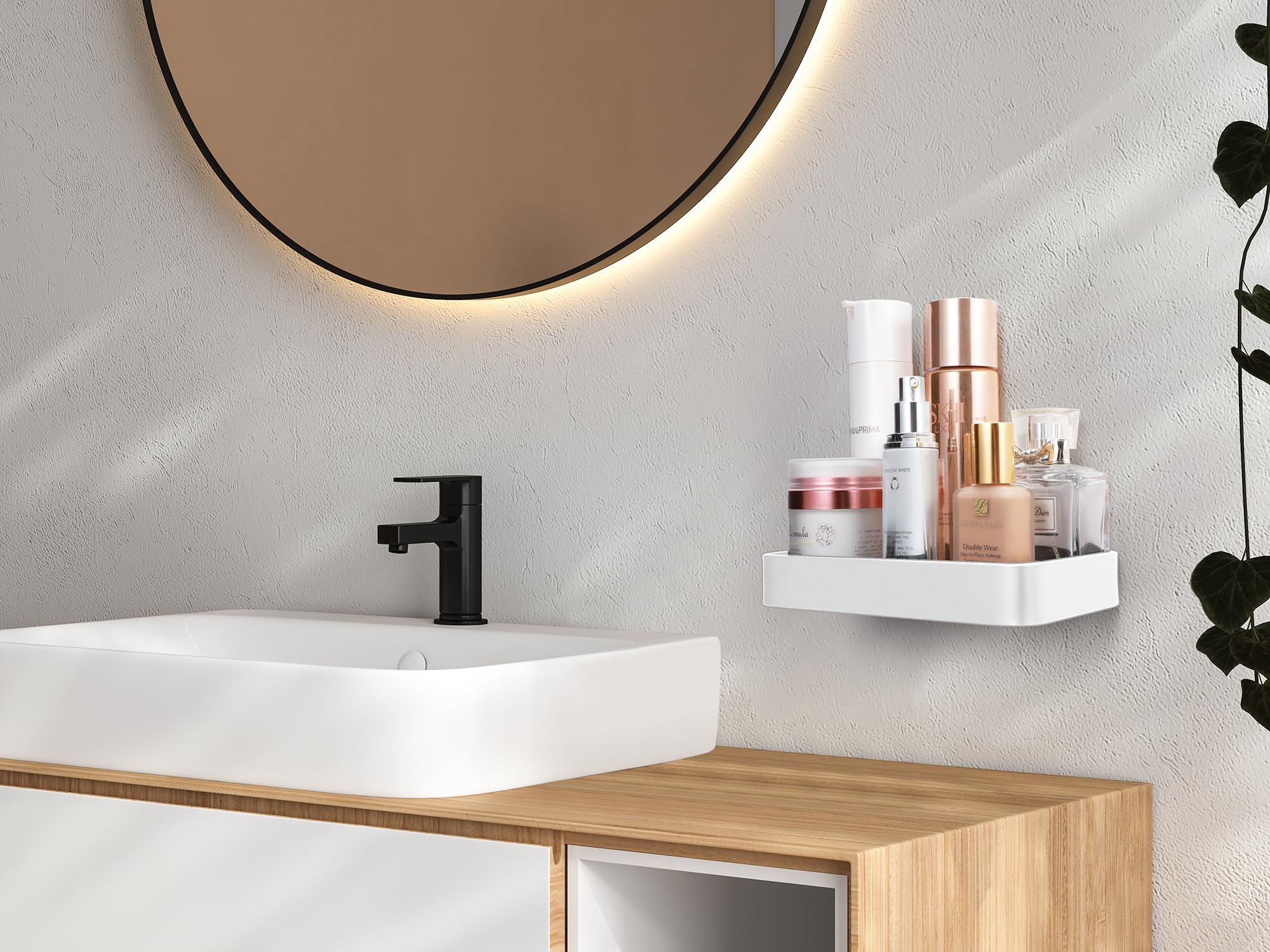 Z metnal Small Glass Bathroom Shelves, 20cm White Floating Shelf, Mini Wall Shelf for Bathroom Organizer Wall Mounted, 2Pcs, 8 inch - Image 2