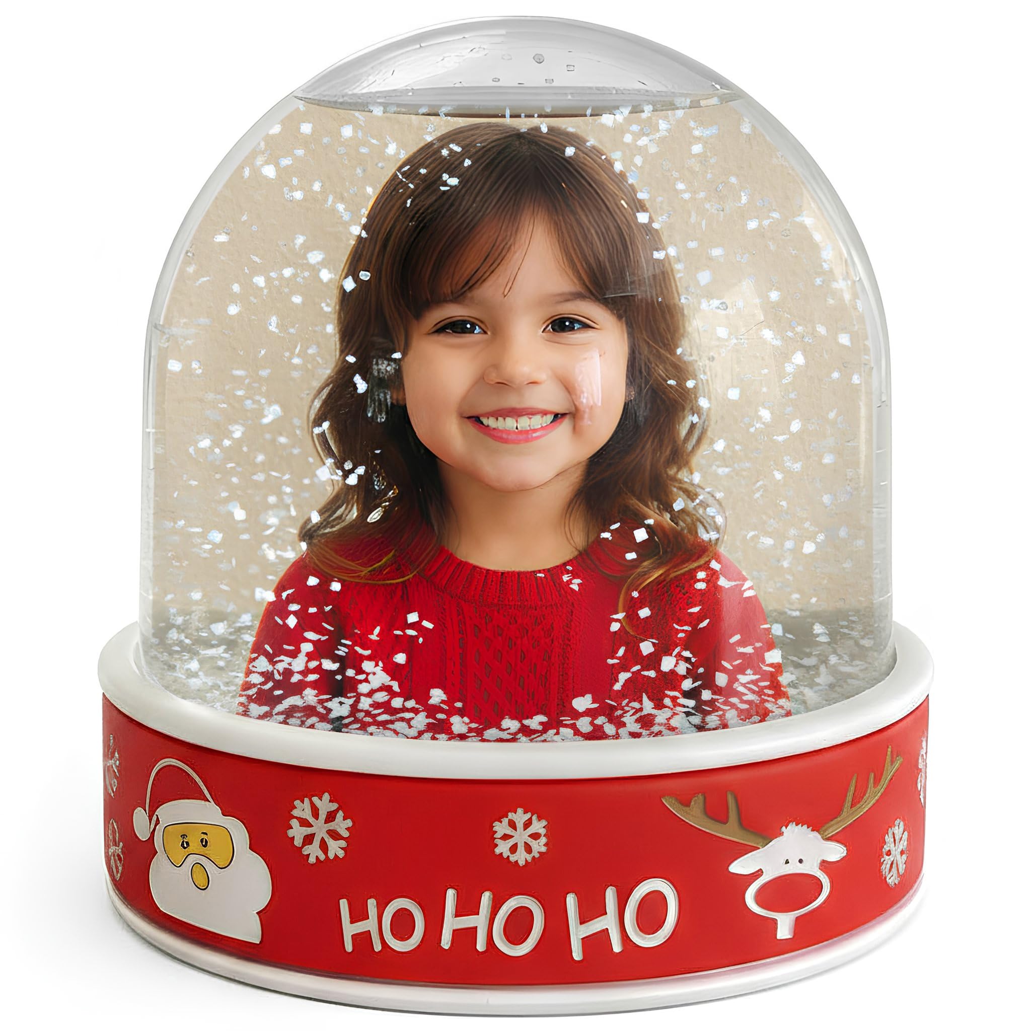 Christmas Xmas Personalised Photo Snow Globe Dome Shaker Ornament | Red