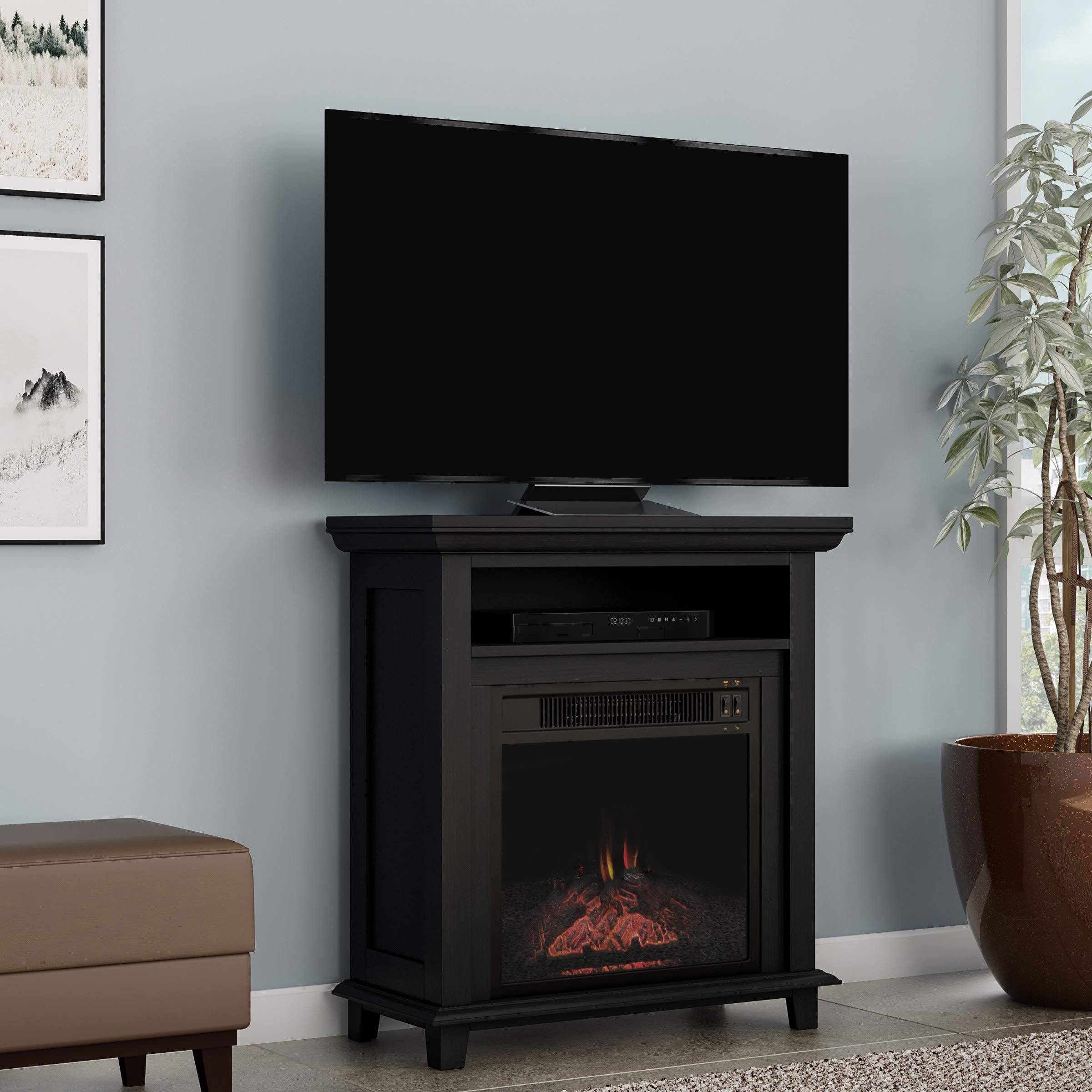 Northwest 80-FPWF-3 Electric Fireplace TV Stand– 29” Freestanding Console  with Shelf, Faux Logs and Led Flames, Space Heater Entertainment Center  (Black) : Amazon.ca: Home