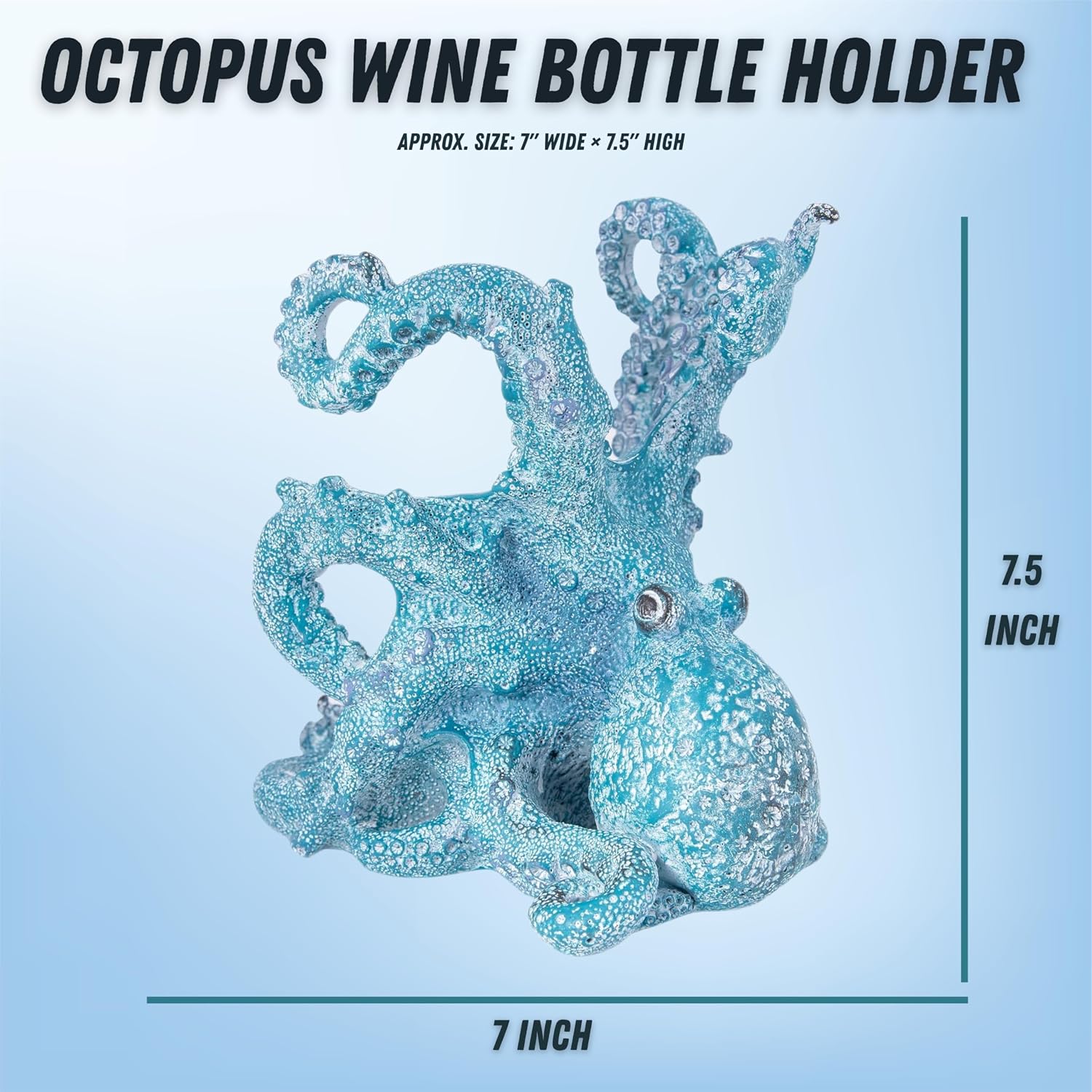 Octopus Wine Bottle Holder Nautical Coastal Tabletop Sculpture Coral Reef Design Single Bottle Countertop Display Rack for Beach Home Bar or Kitchen Décor (Bottle Not Included)