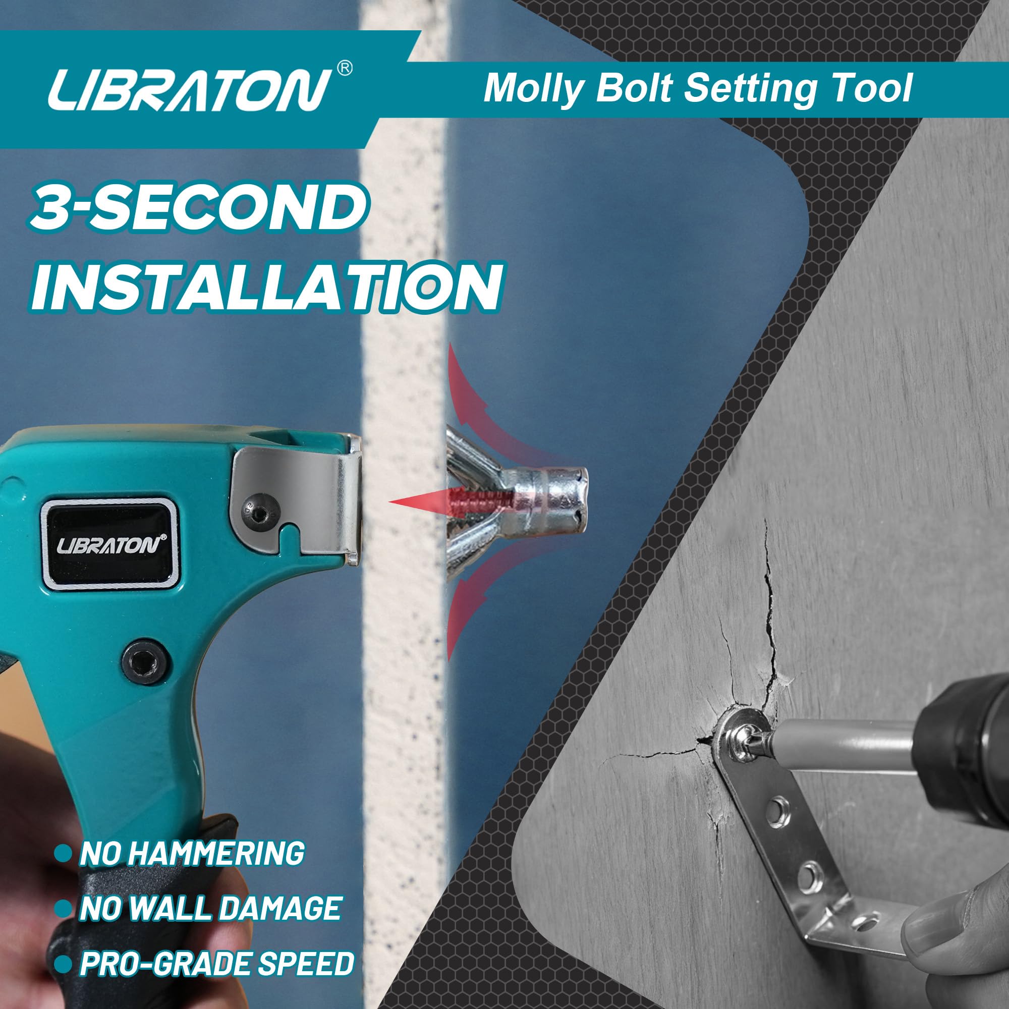 LIBRATON Hohlraumdübel Set 30-tlg. in 6 Größen (M4-M6) mit Montagezange für Rigips/Gipskarton (3-38mm), Metall Hohlwanddübel Schwerlast Metallanker bis 30kg für TV/Regal/Spiegel