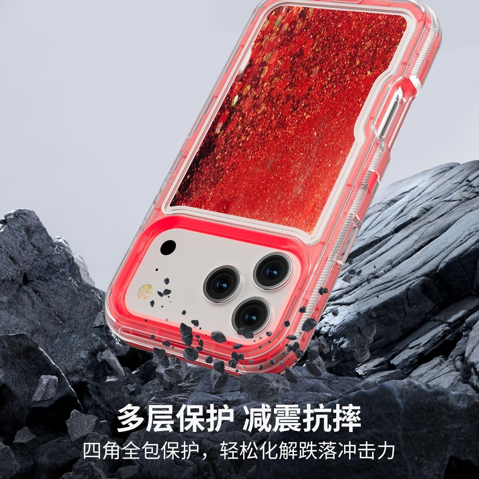Generic Funda compatible con iPhone 15 (color: morado) con purpurina de triple capa a prueba de golpes, carcasa de silicona rígida
