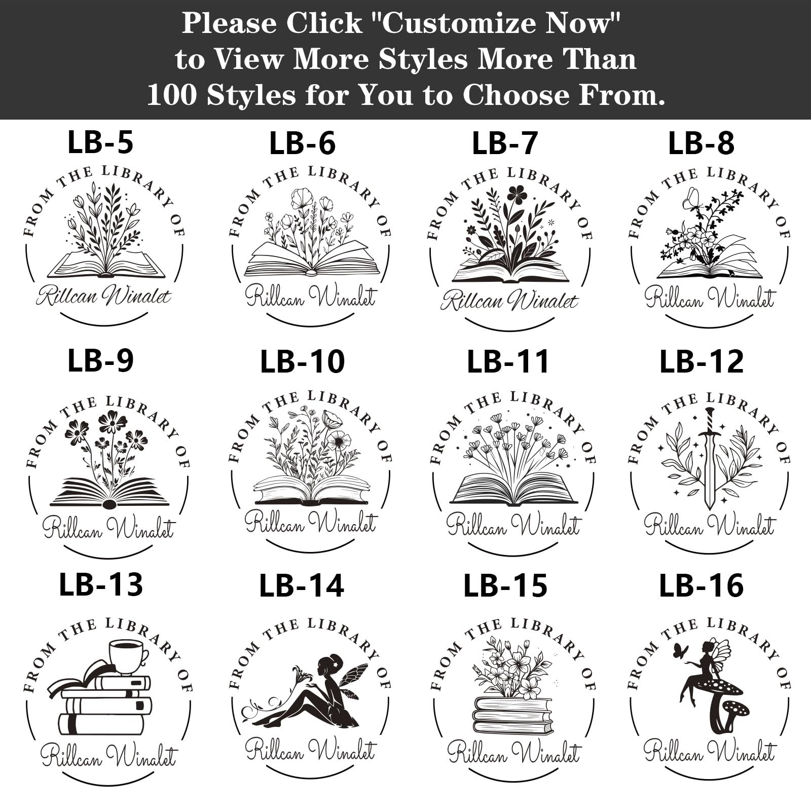 Custom Book Embosser | Book Stamp Personalized | Personal Library Embosser Custom Self-Ink Stamp from The Library of Customizable Embossing (Flowers 1)