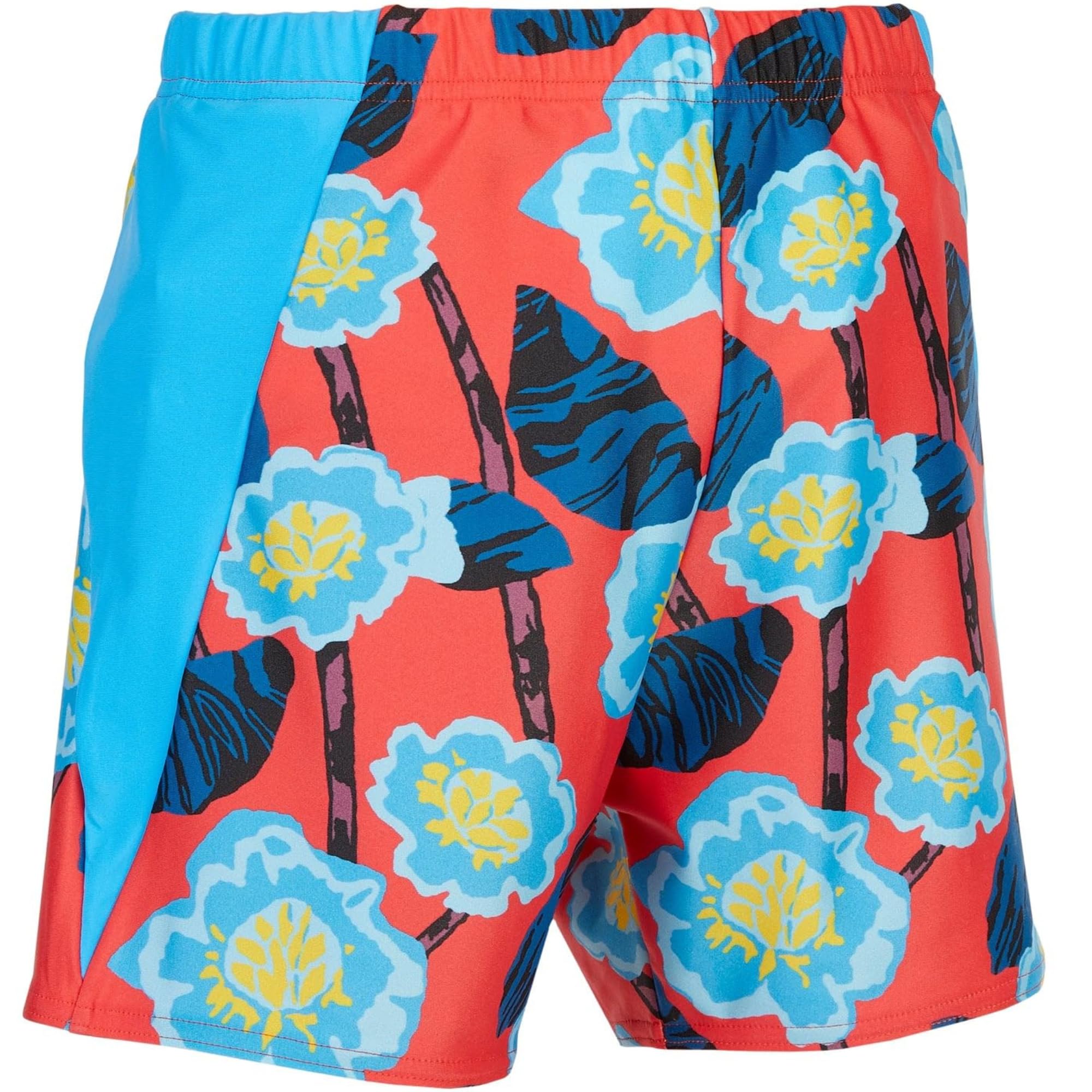 Short de bain pour garçons et filles, motif floral bleu avec slip intérieur imperméable intégré, tissu résistant au chlore UVF 50+