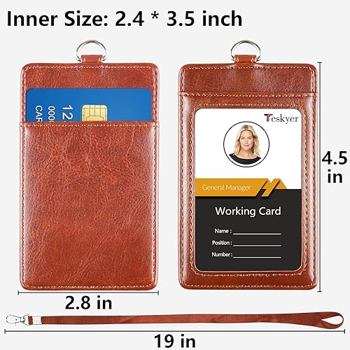 Miniatura 21 de Teskyer - Soporte para tarjetas de identificación con cordón, soporte de cuero para tarjetas de identificación, portatarjetas con cordón, vertical
