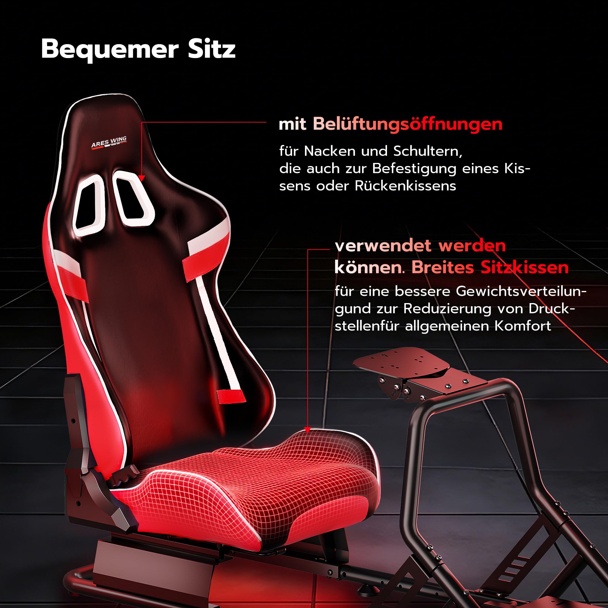ARES WING Cockpit para Simulador de Carreras con Asiento, Rojo