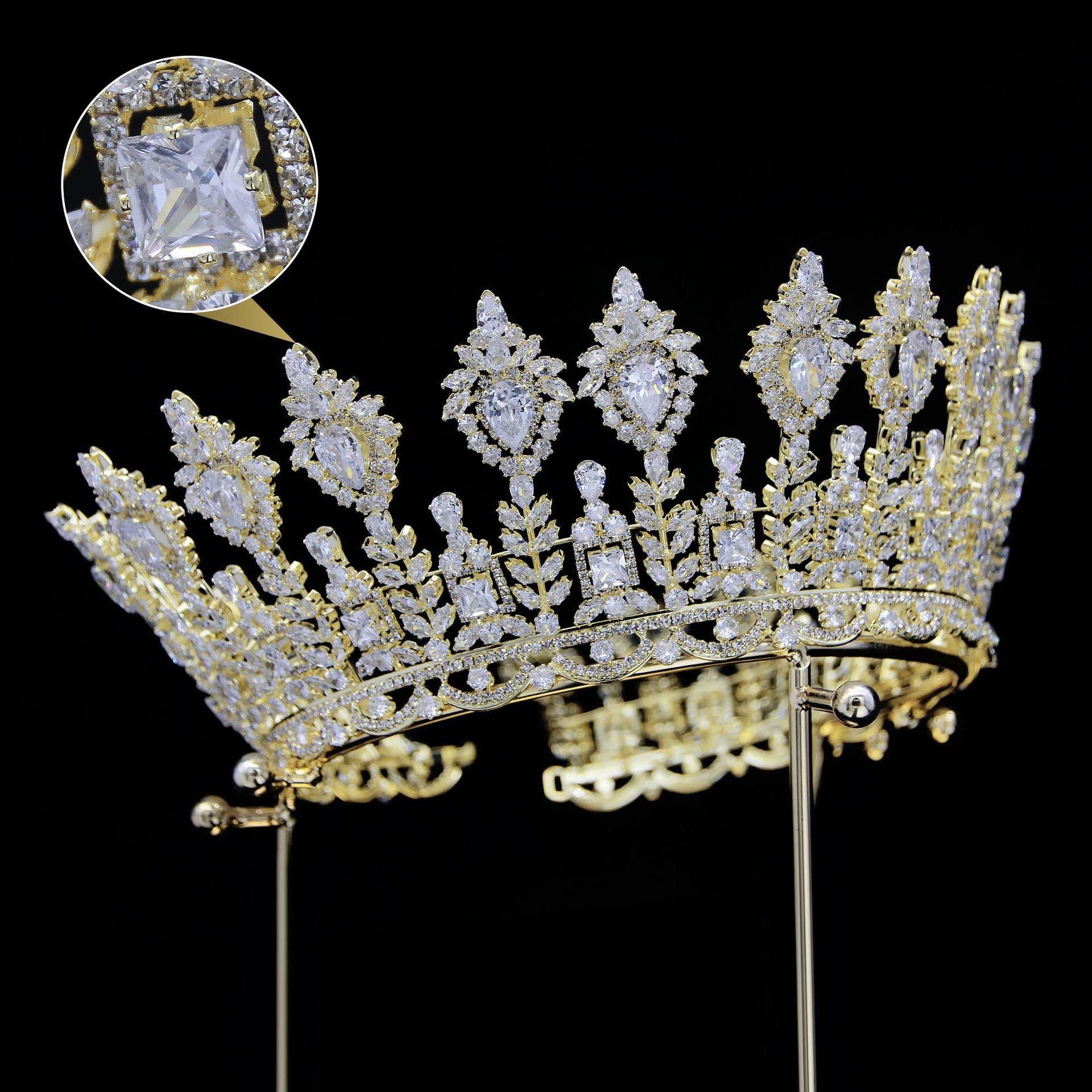 Tiaras redondas de lujo para boda, circonita cúbica, coronas de reina grande para mujer, corona grande, concurso, enormes accesorios para el cabello para novia