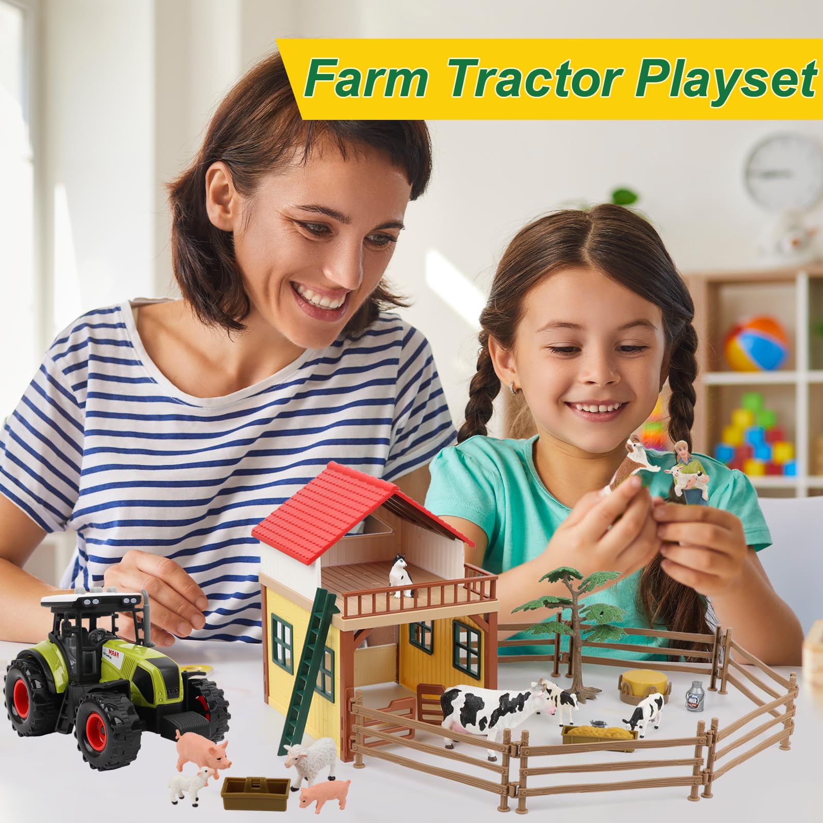 2 In 1 Farm Truck With Tractor And Trailer Complete Play Set