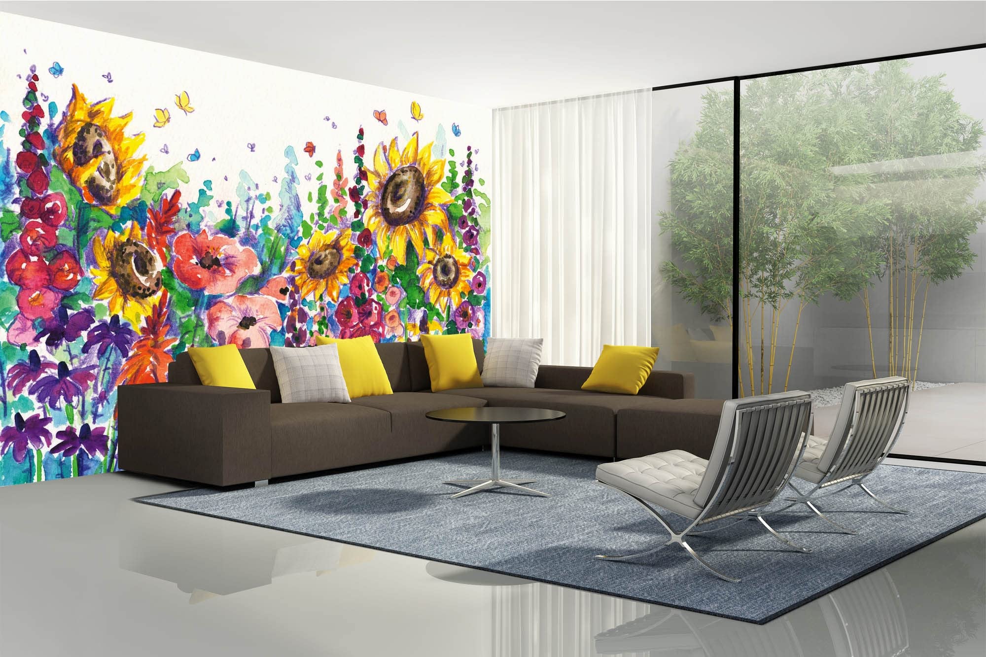 DIMEX LINE Non-Woven Photo Wallpaper Painting - Summer Flowers in The Garden 375 x 250 cm - Non-Woven Wallpaper, Wall Mural, Wall Art - Wallpaper for Living Room, Bedroom, Office, Kitchen — image 1