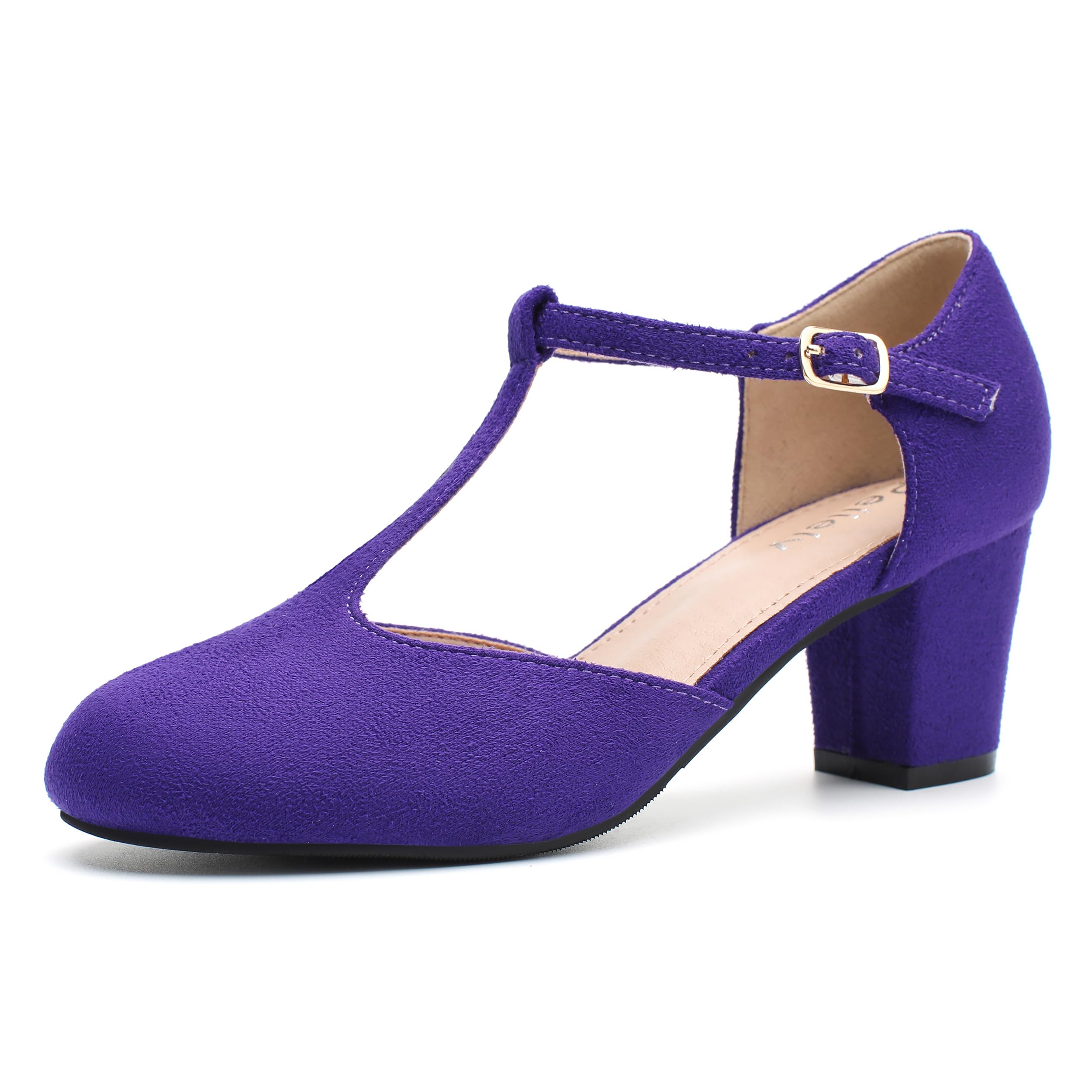 Womens T Strap Mary Jane Shoes Chunky Block Heel Ankle Strap Buckle Dress Pumps