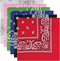 MOWPOG 6 Pack 100% Pure Cotton Bandanas - Multi-Purpose 21x21" Headbands, Face Masks, Handkerchiefs for Men & Women