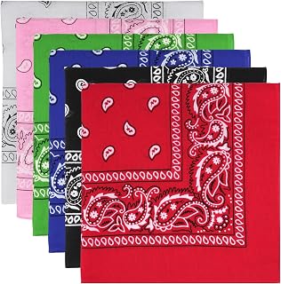MOWPOG 6 Pack 100% Pure Cotton Bandanas - Multi-Purpose 21x21" Headbands, Face Masks, Handkerchiefs for Men & Women