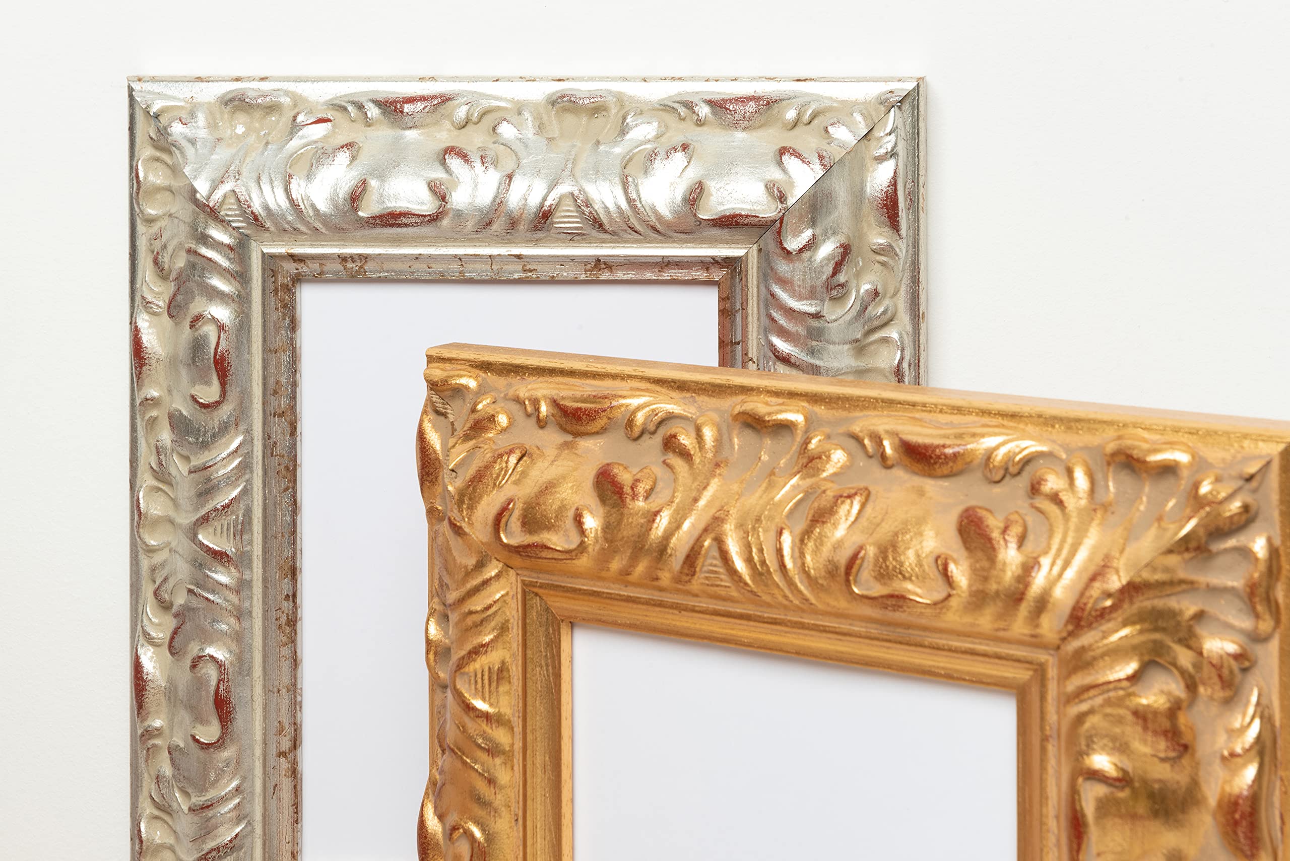 Wallazz Cornice Portafoto in Legno Pregiato - Made in Italy - Vetro Sintetico Infrangibile Crilex - Cornice per Tela - Design Italiano e Qualità Artigianale,40x50cm Foglia Oro