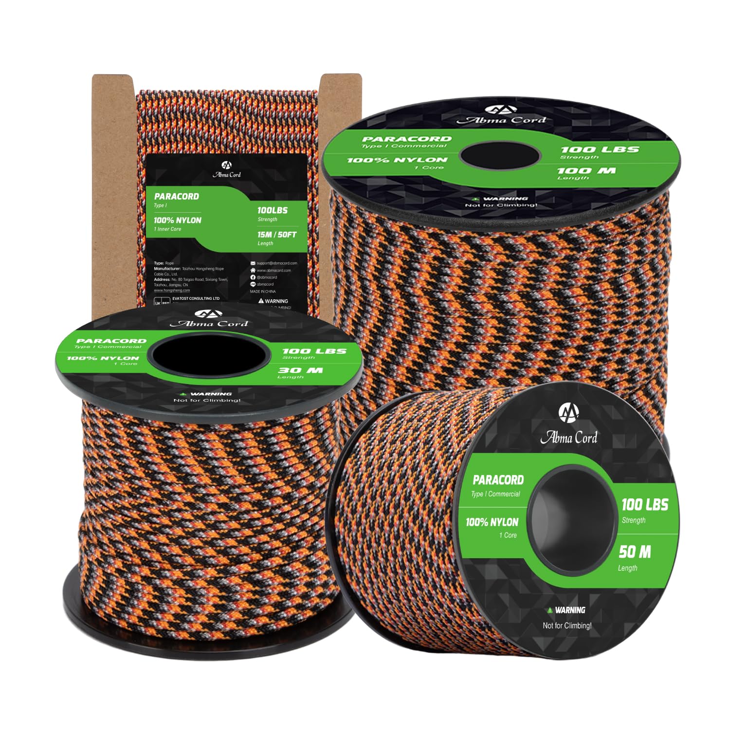 Abma Cord Paracord 2mm 15m 100% Nylon Rope 1 Strand Type I Parachute Cord - Max. 45kg (100lbs) - Summer Sunrise (Lava)