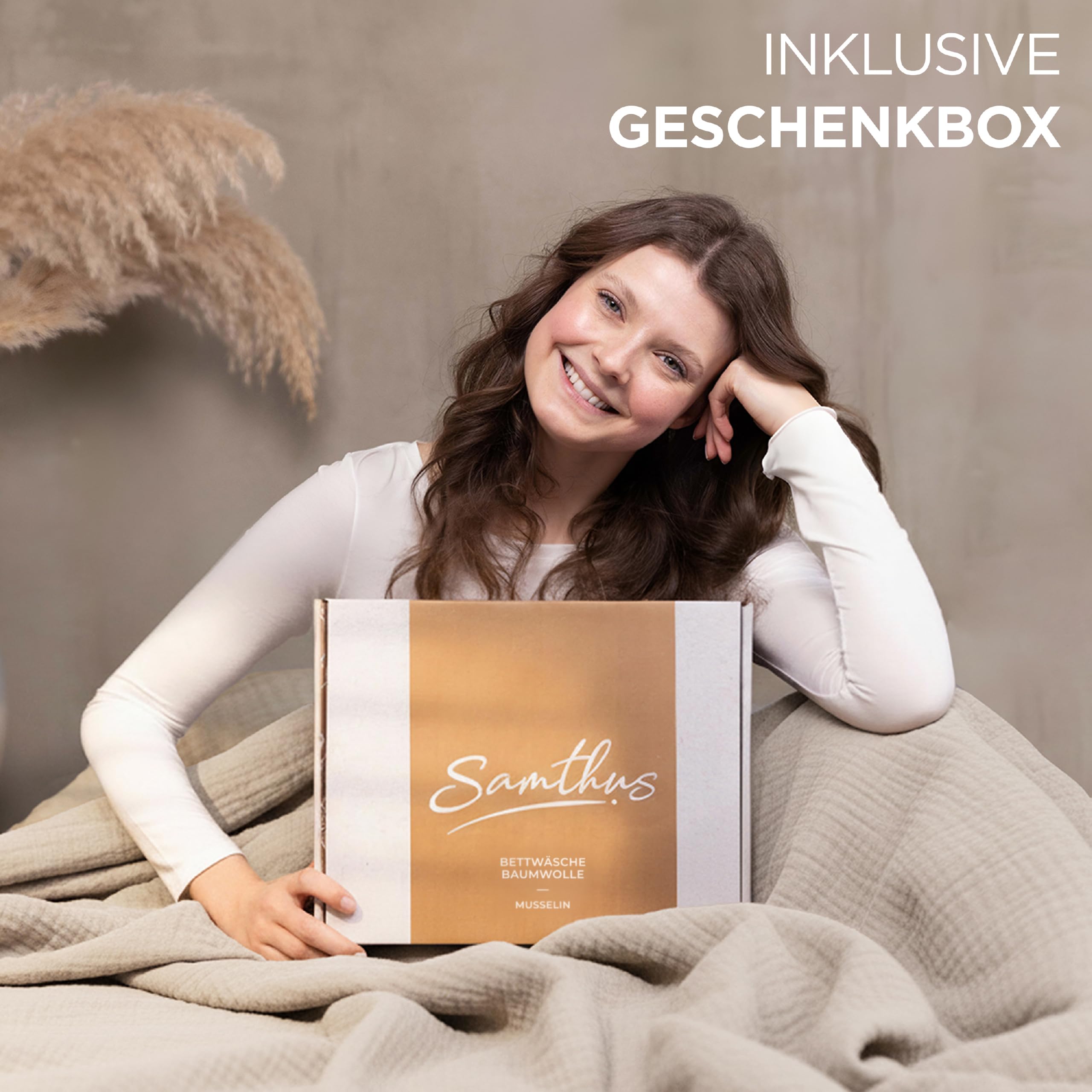 Samthus Pościel muślinowa ze 100% bawełny – Öko-Tex Made in Green – niebiańsko miękki sen – zestaw pościeli bez prasowania z 1 x poszwa na kołdrę 155 x 220 + 1 x poszewka na poduszkę 80 x 80 cm