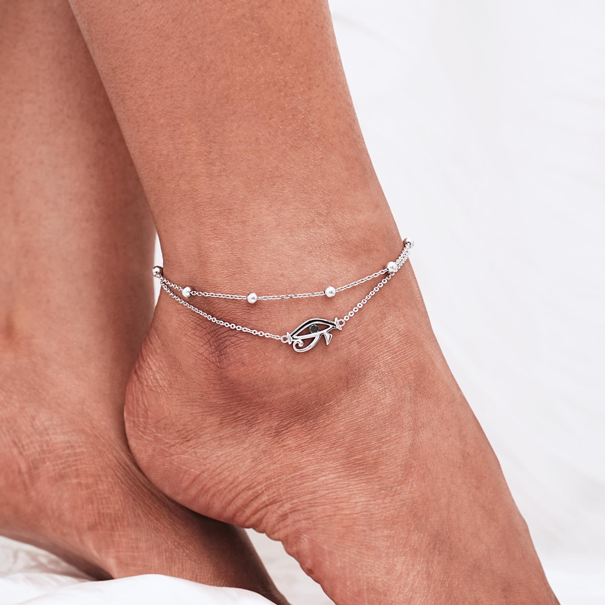 CHIC & ARTSY Womens Fußkettchen 925 Sterling Silber erstellt Opal geschichtet Fußkettchen Armband zierlich Perlen Kette Fußkettchen einstellbar 11" beste Freundin Fußkettchen für Frauen