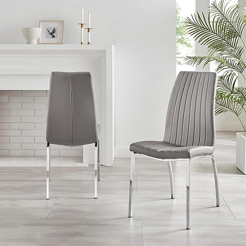 Miniatura 2 de Furniturebox UK Sillas de comedor - 2 sillas de comedor modernas ISCO de piel sintética de metal cromado acolchado de espuma profunda contemporánea