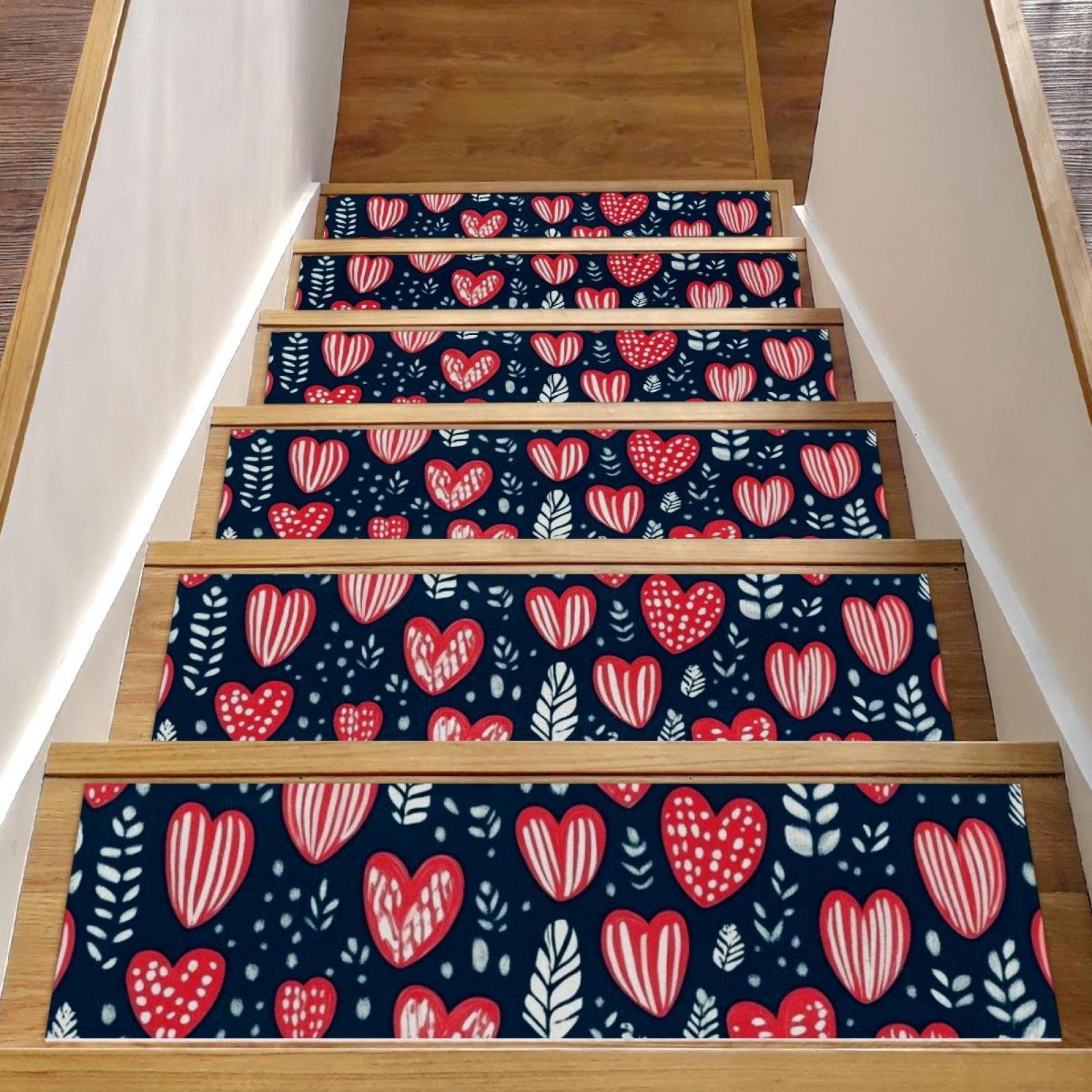 Alfombras para peldaños CHENZZZZ Red Hearts (53) de madera, pack de 15 unidades para interior