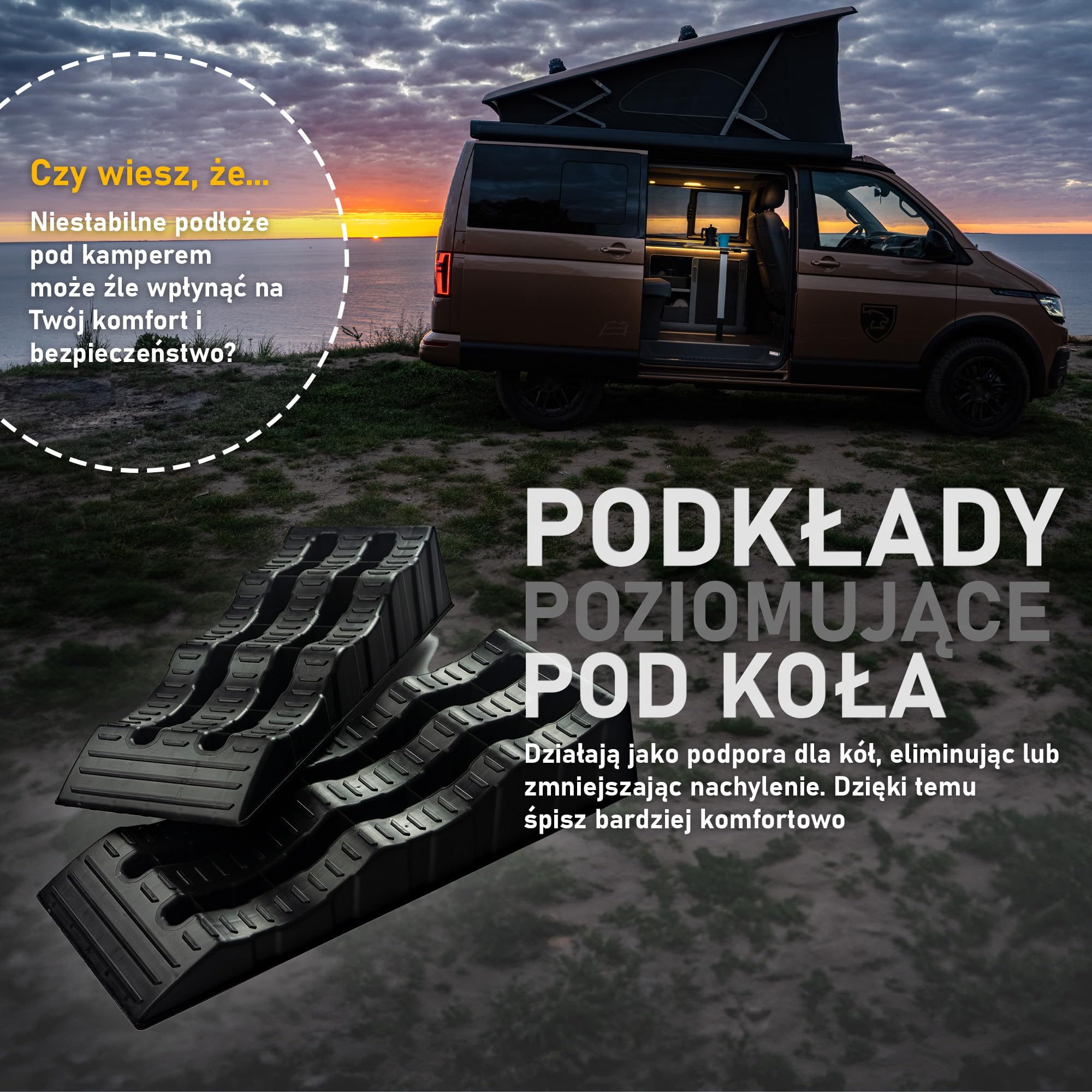 CHROMEMASTER | Podkłady, Kliny, Najazdy, Rampy do Przyczep Kempingowych | Kliny, Podkłady Poziomujące do Kamperów, Samochodów; 4 Sztuki | Rampy Umożliwiają Ustawienie Pojazdu w Trudnym Terenie