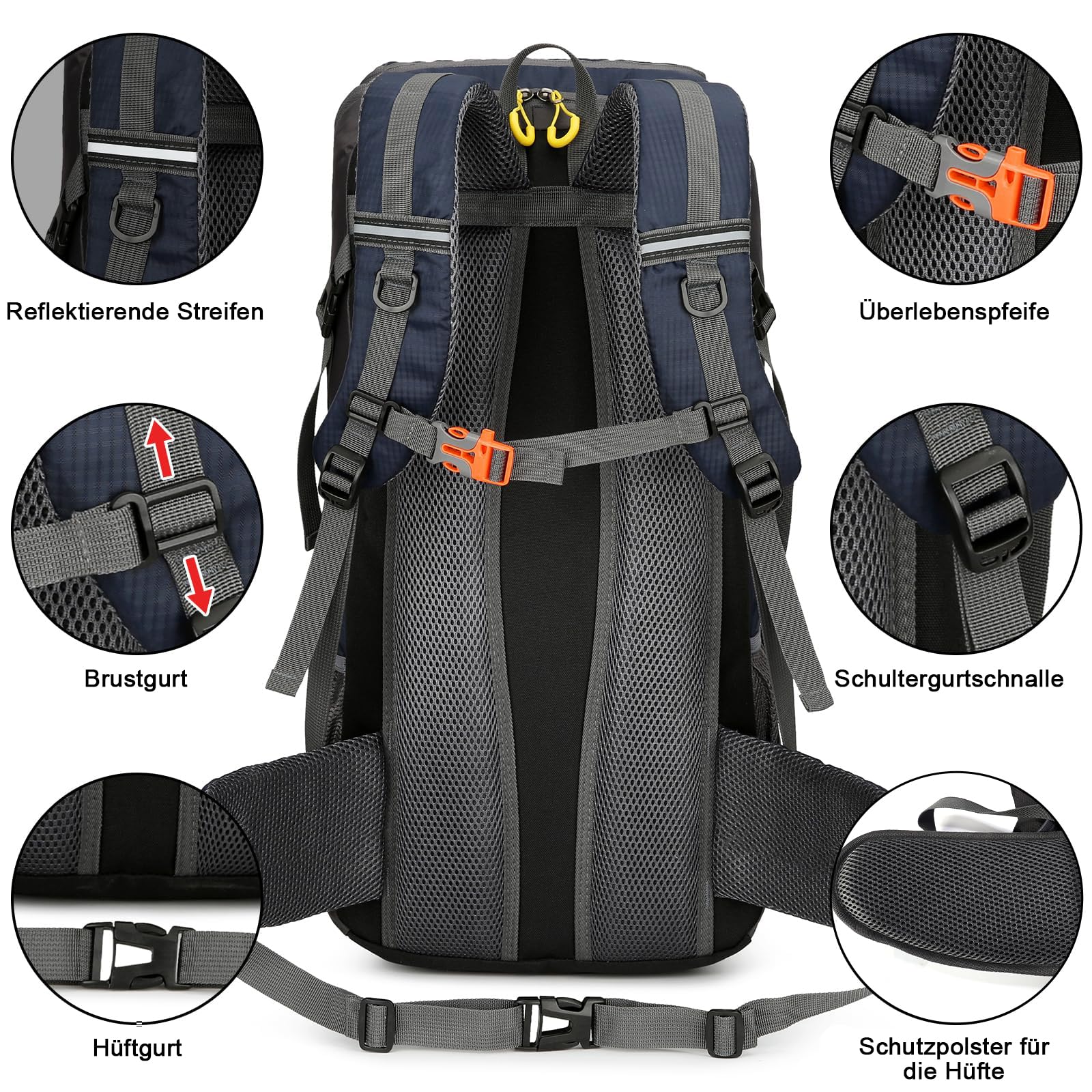 jianyana Wanderrucksack 50L Trekkingrucksack Regenhülle Reiserucksack Wasserdichter Campingrucksack für Wandern Camping Bergsteigen Reisen Sport Herren Damen