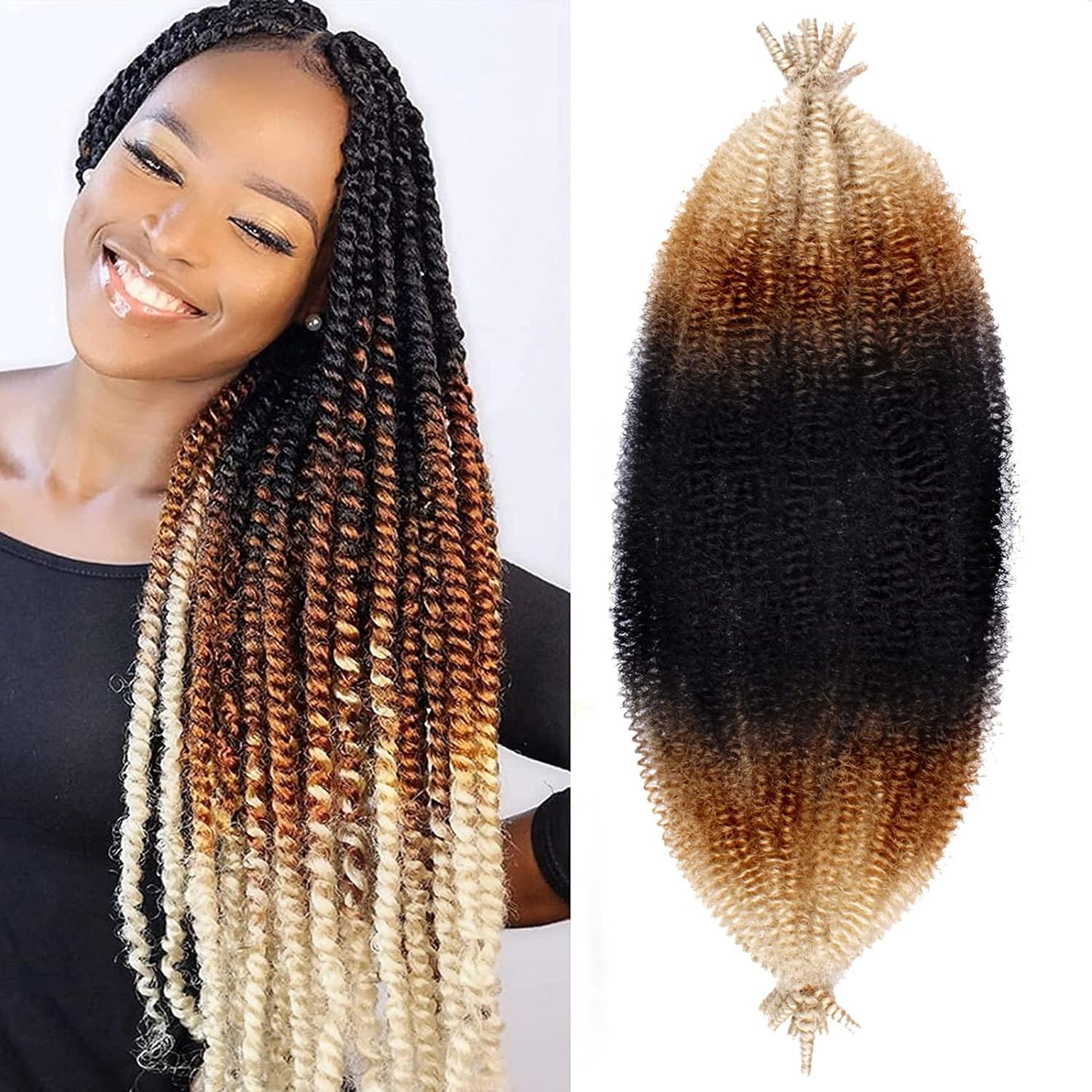 Xtrend 8 Packs Pre Separated Springy Afro Twist Hair 16 Inch Pre Fluffed Marley Twist Crochet Braiding Hair Synthetic Extensions (8 Strands/Pack,1B27613#)