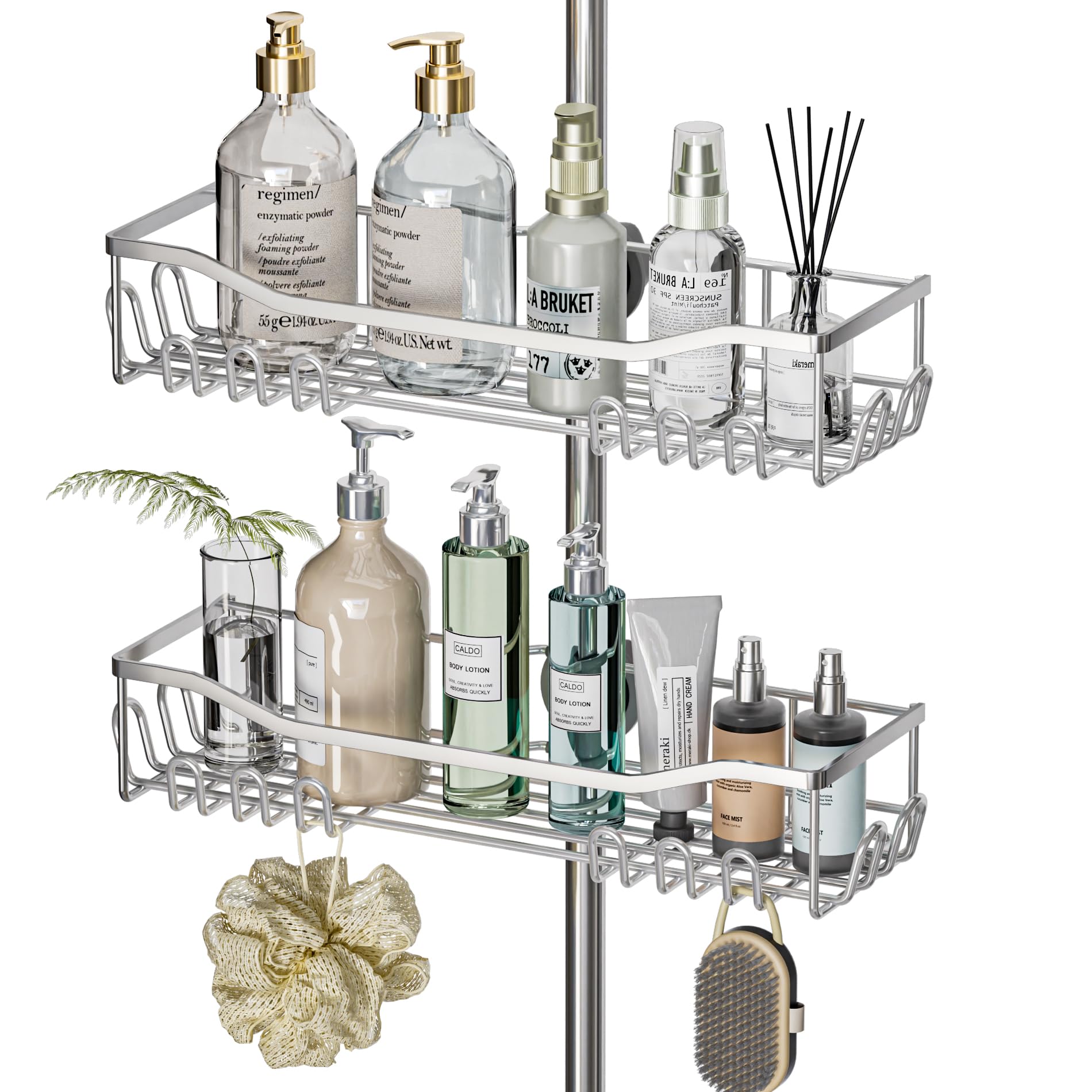 Étagère de Douche Sans Perçage Inox (2 Pcs) Argenté pour Barre de 18-25 mm