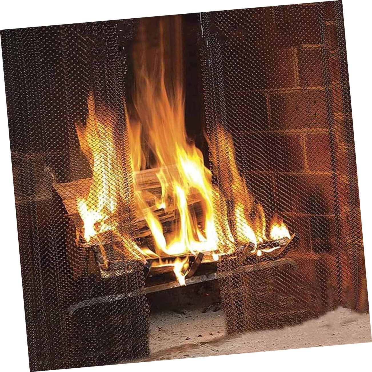 VICASKY 2pcs Black Metal Fireplace Screen Panels with Mesh Curtains and Handles Xin Hearth Accessory for Spark Protection and Easy Folding Storage