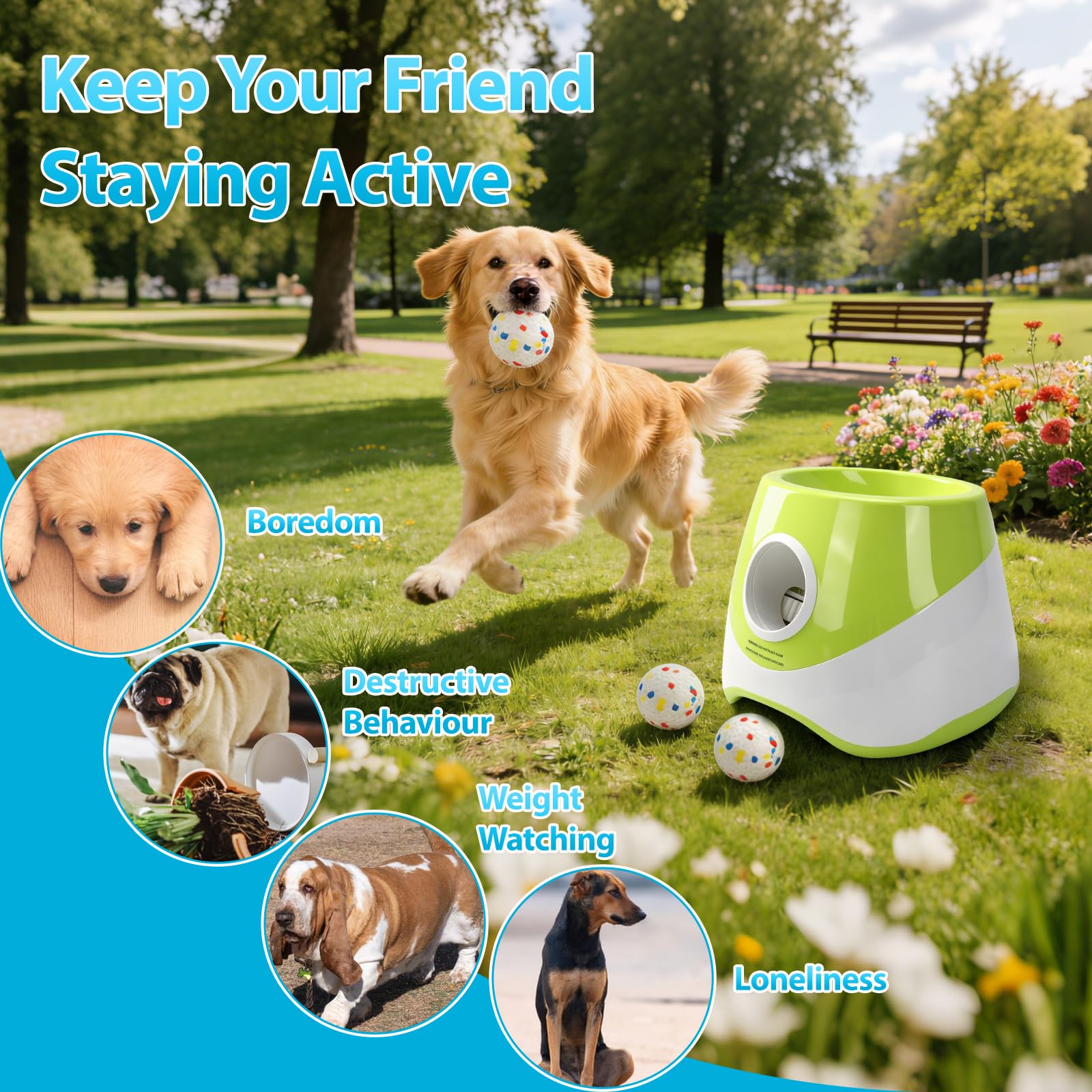 Lanceur de balle automatique pour chien, jouet interactif rechargeable pour animal de compagnie, lanceur de balle de tennis avec télécommande, 3 modes de distance de tir, 3 tennis ETPU