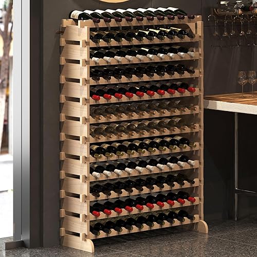 Miniatura 3 de sogesfurniture Estantes para vino de piso, estante modular apilable para vino, estante grande de almacenamiento de vino, de madera natural maciza,