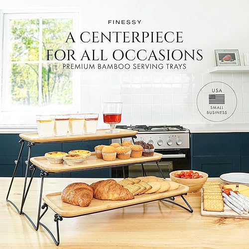 Miniatura 3 de Bandeja y platos plegables de 3 niveles, bandeja de madera para servir aperitivos de tres niveles, bandejas y platos de fiesta, bandeja de 3