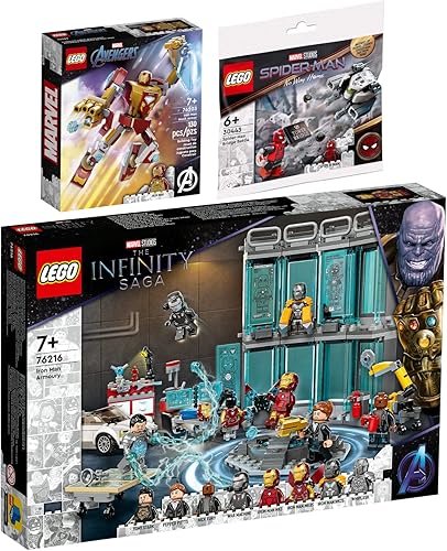 Lego Set of 3 76216 Iron Mans Workshop, 76203 Iron Man Mech & 30443 Spider-Mans Bridge Duel