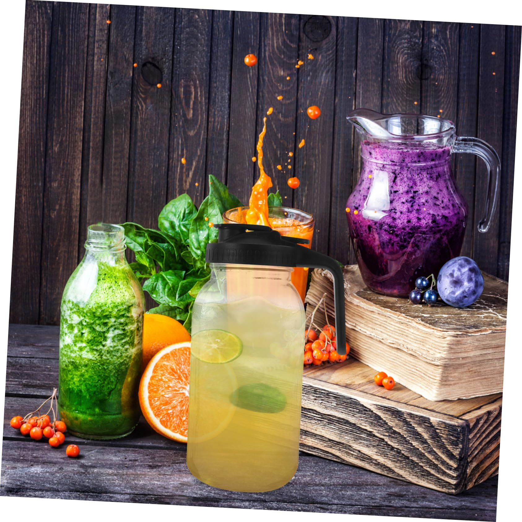TOYANDONA Jarra de Agua Hogar de 64 Oz con Tapa y Mango, Vidrio y Pp, Capacidad Grande y Diseño Antigoteo para Agua Fría y Jugos en Interiores