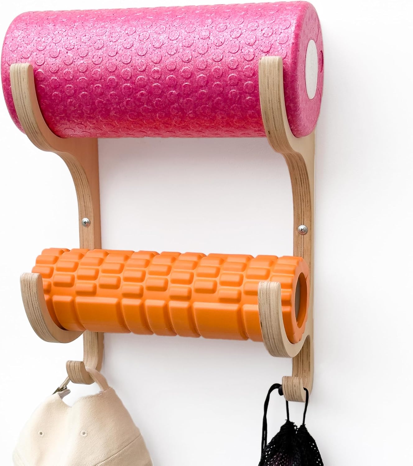 Wall Mounted Wooden Hooks for Yoga mat, Storage Rack, Gym Fitness Class Room mats Organizer, Holds Mats Towels (Uncoated, 1 Tier: 10.4 in х 6.8 in х 5.5 in)