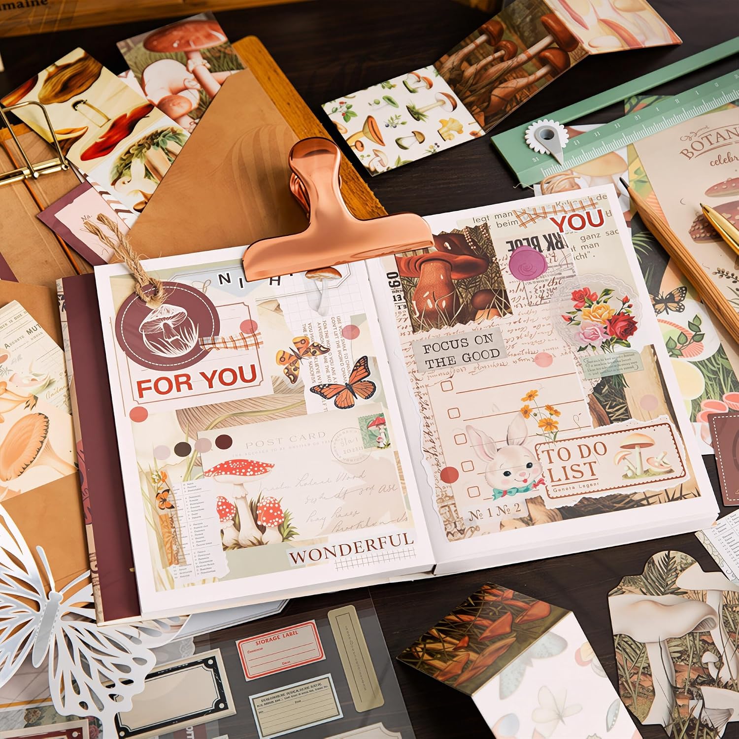 Weeck Red Mushroom Scrapbooking Kit A6 Grid Notebook Junk Journal Craft Gift