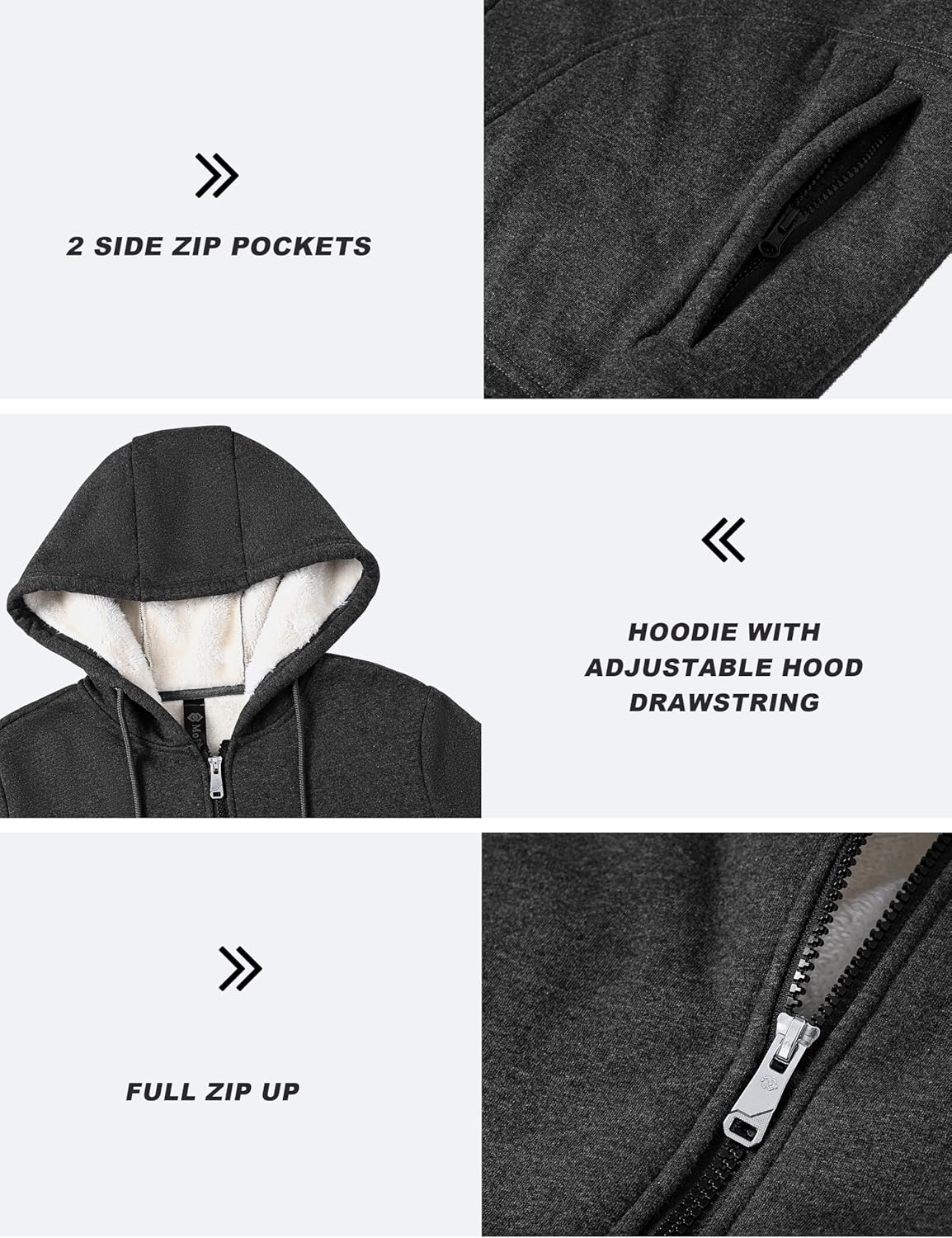 MoFiz Women's Fleece Zip Up Hoodie Warm and Cozy Sherpa Lined Sweatshirt Winter Hoodie Jackets for Women with Pockets - Image 5