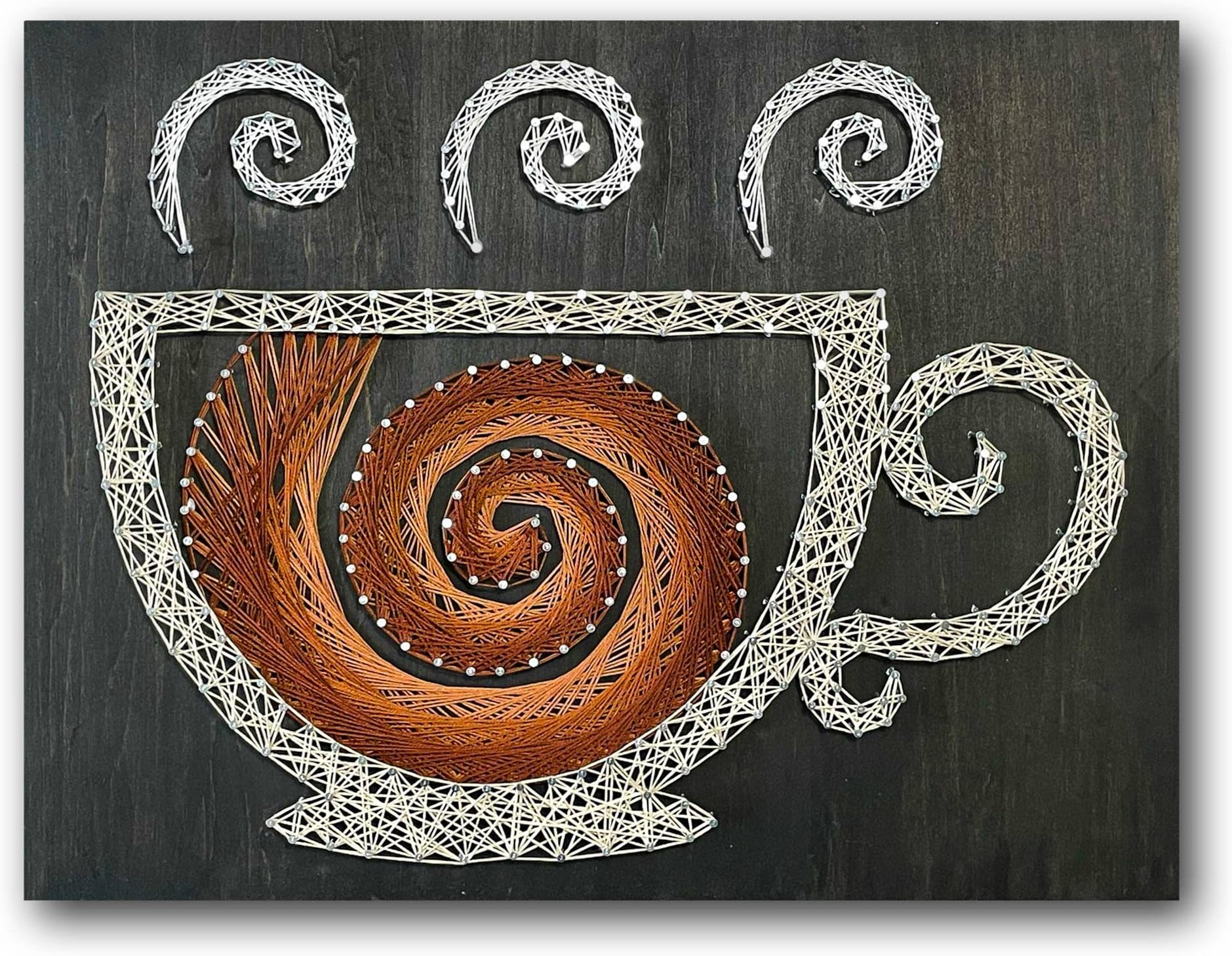 String of the Art Coffee String Art Kit, American Made DIY Craft Kit for Adults, Stained Pine Wood (16" x 12"), Embroidery Floss, for Beginner to Advanced Crafters, Craft The Perfect Handmade Gift