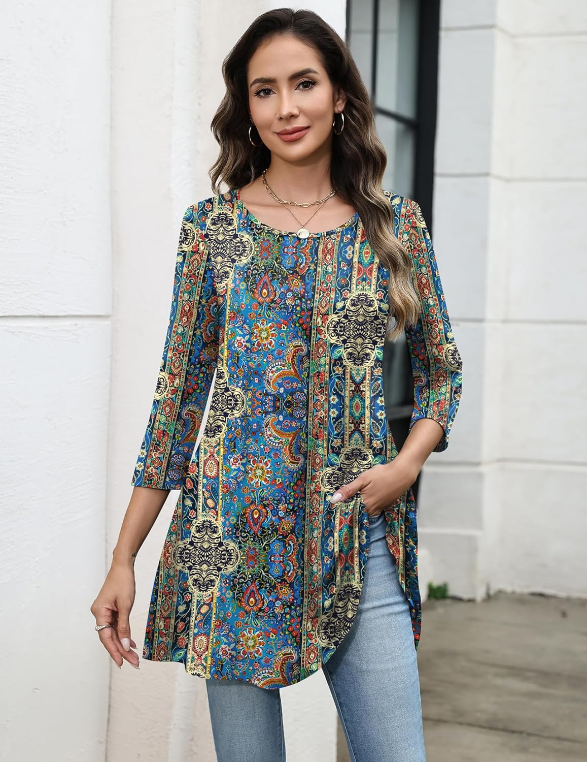 Zeagoo Women Tops 3/4 Sleeve Dressy Casual Plus Size Tunics to Wear with Leggings Swing Flare T-Shirt Loose Blouses - Image 3