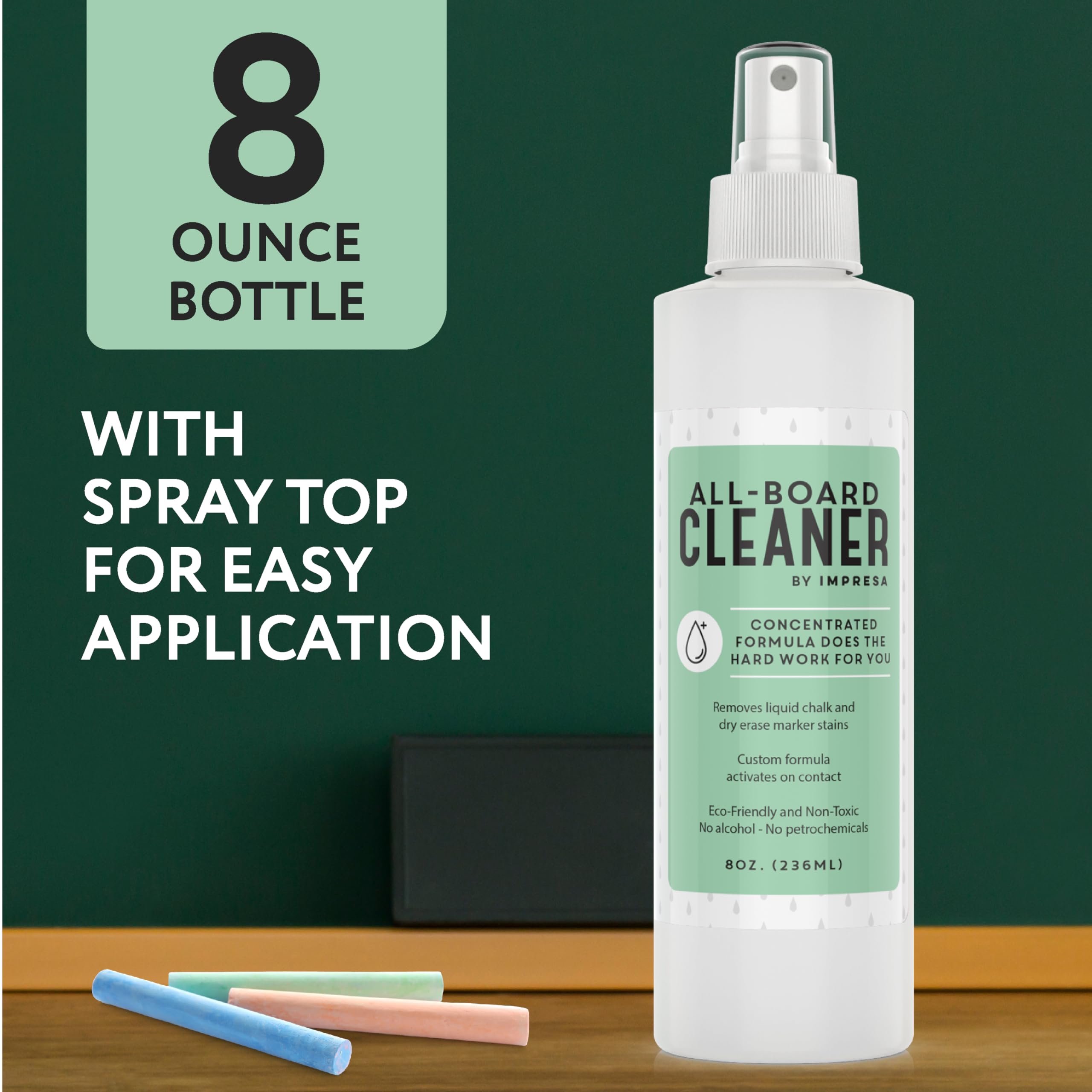 IMPRESA Chalkboard Cleaner Spray - 8 oz White Dry Erase - Non-Toxic Dry Erase Spray Cleaner for Chalk — view 6