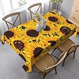 Longzehao Stylish Rectangular Washable Yellow Sunflowers Print Tablecloth for Kitchen Wedding Party Dining Decorative