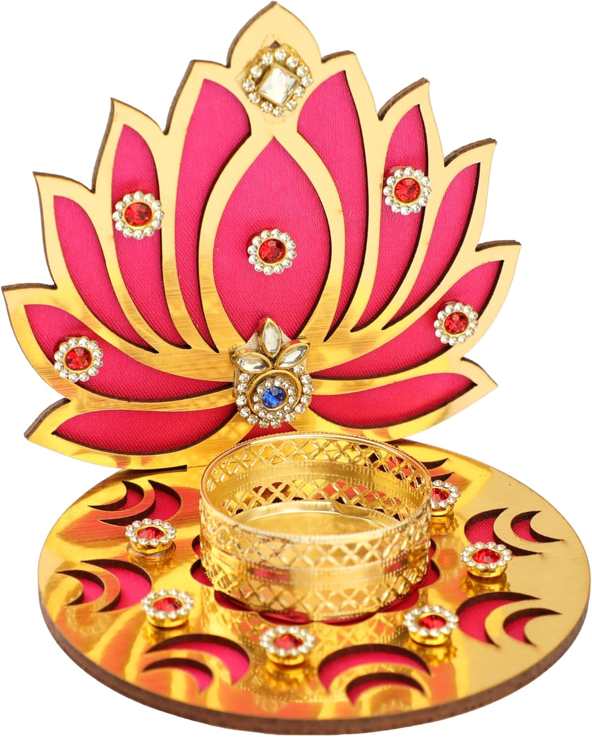 Aditri Creation Set of 2 Decorative MDF Wooden Lotus T Light Holder Candle Stand Tealight Holder for Indian Festival New Year Decorations Lighting Accessories (Without Wax)(Size:-4" Inches)(Pink) image 2