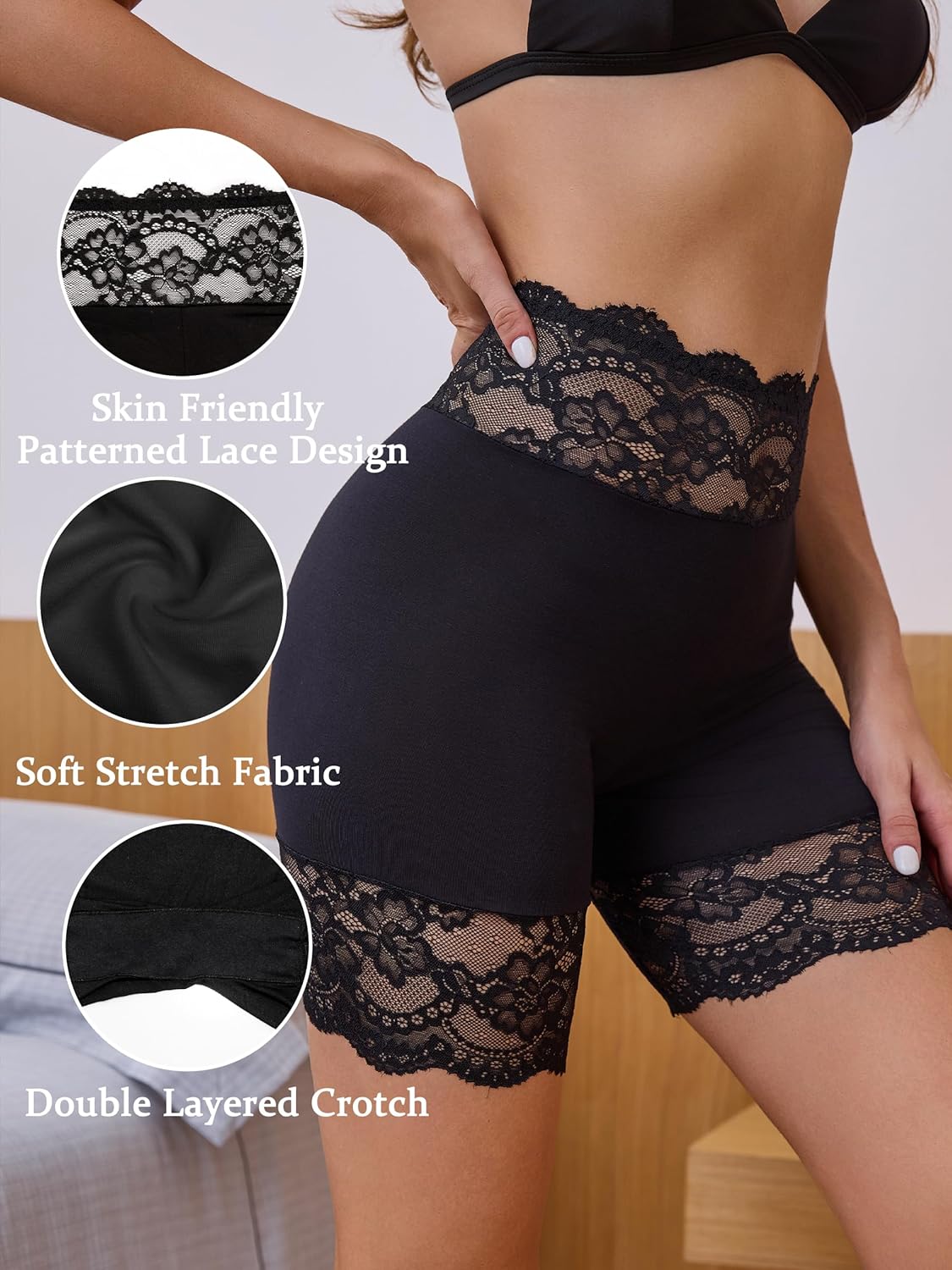 Hibluco Slip Shorts For Under Dresses Lace Women Anti Chafe Tummy Control Shapewear - Image 3