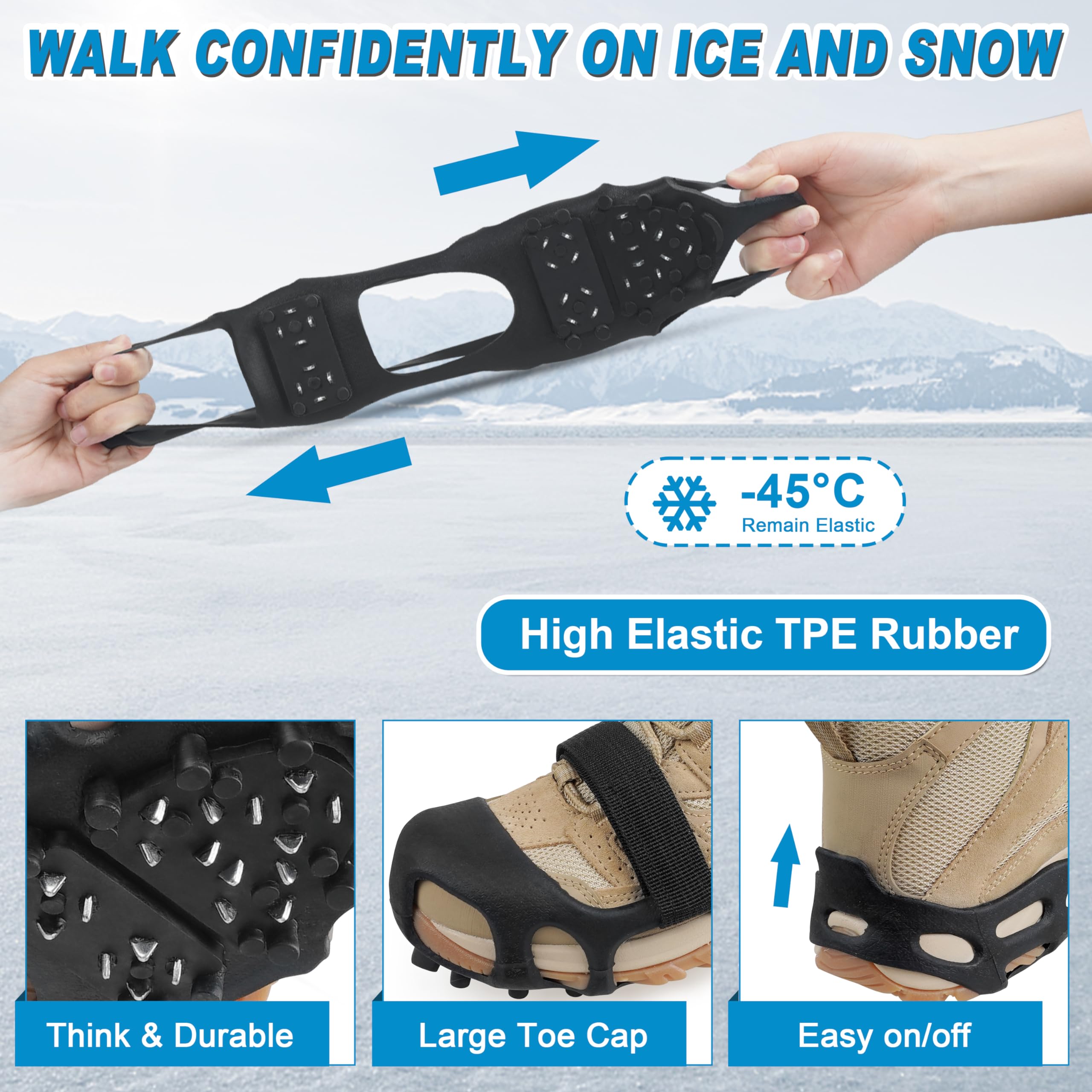 Crampons de traction antidérapants pour chaussures et bottes pour la marche d'hiver sur la neige et les bottes de glace pour homme et femme pour la marche, le jogging, la randonnée
