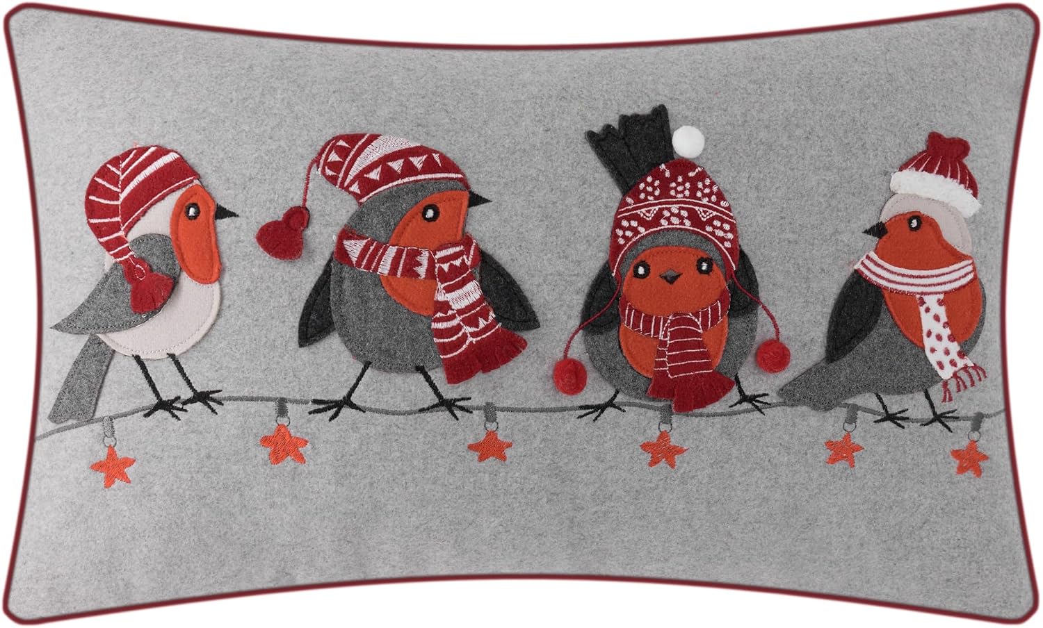 KINGROSE Christmas Robin Bird Throw Pillow Cover Applique Pillow Case Oblong Cushion Cover for Home Decor Living Room Bed Sofa Couch 12 x 20 Inches