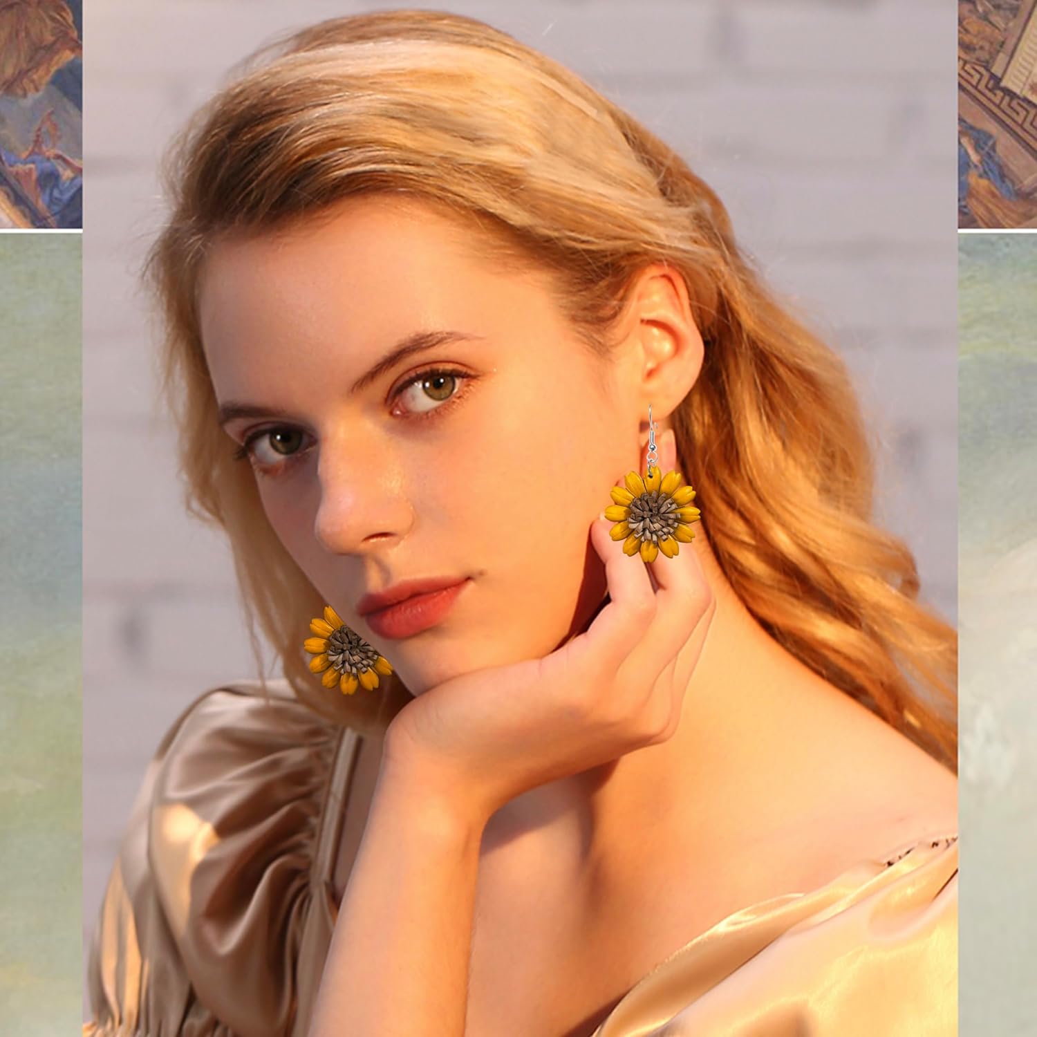 Handmade Lightweight Bohemian Sunflower Dangle drop Earrings Boho Cute Trendy Genuine Leather Flower Hook Earring for Women Statement Jewelry Gifts - Image 3