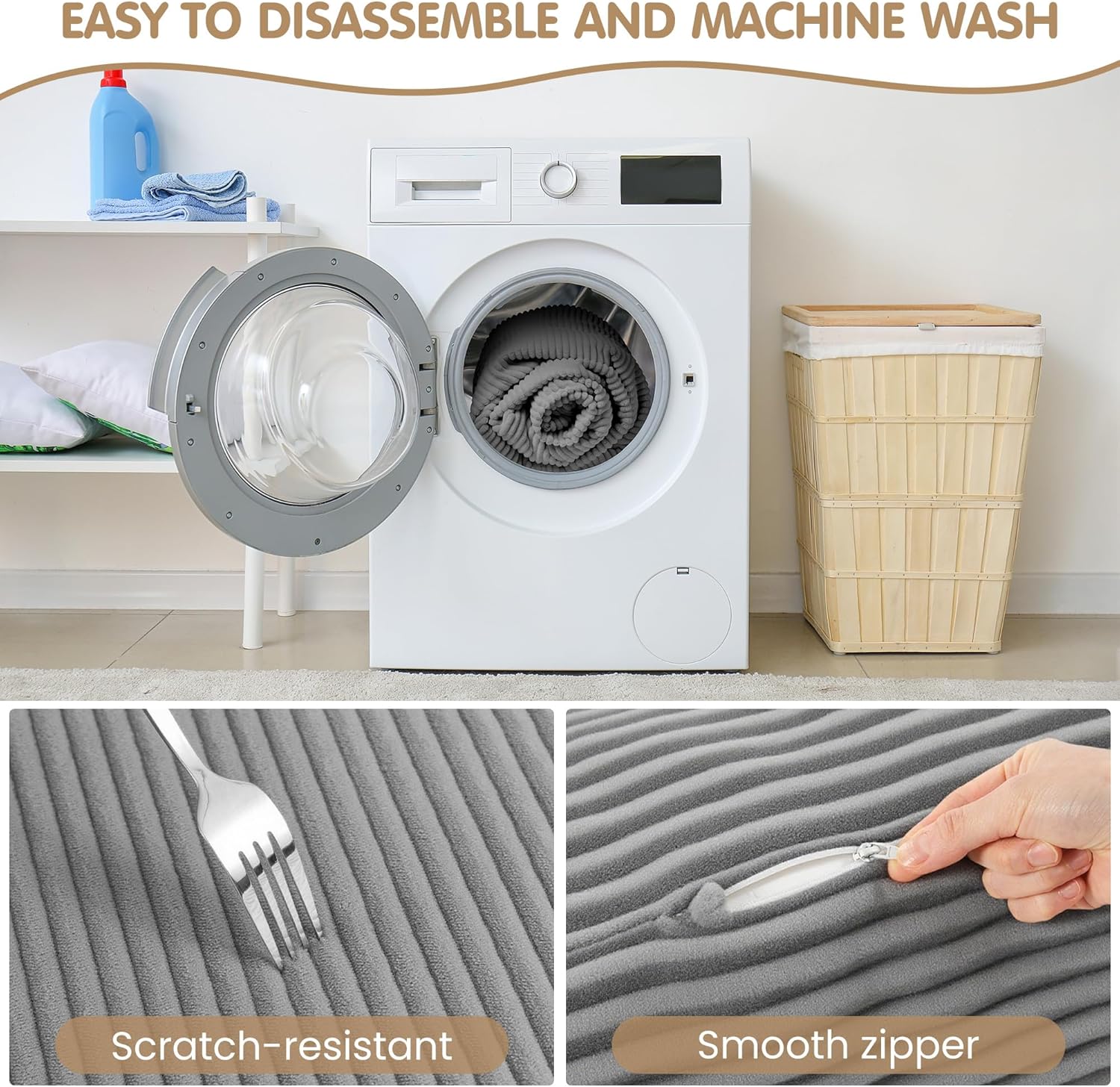 5-in-1 Convertible Folding Sofa Bed,Queen Tri-Fold Mattress with Removable L-Shaped Armrests,Corduroy Boneless Couch Floor Sofa Futon Couch Sleeper with Pull Out Bed for Living Room Bedroom Apartment