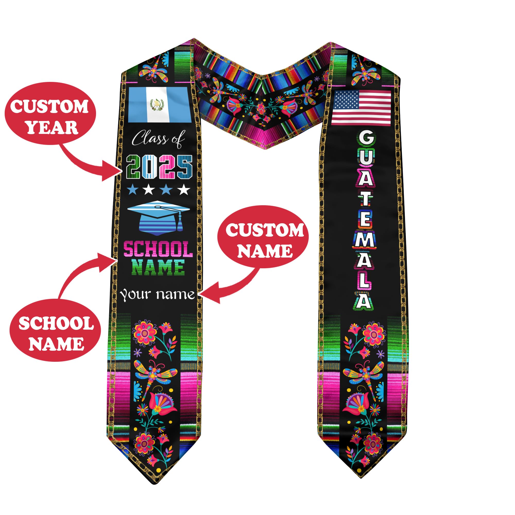 Guatemalan Graduation Sash, Guatemala Graduation Stole Custom, Guatemalan American Flag Graduation Sash 2025 6