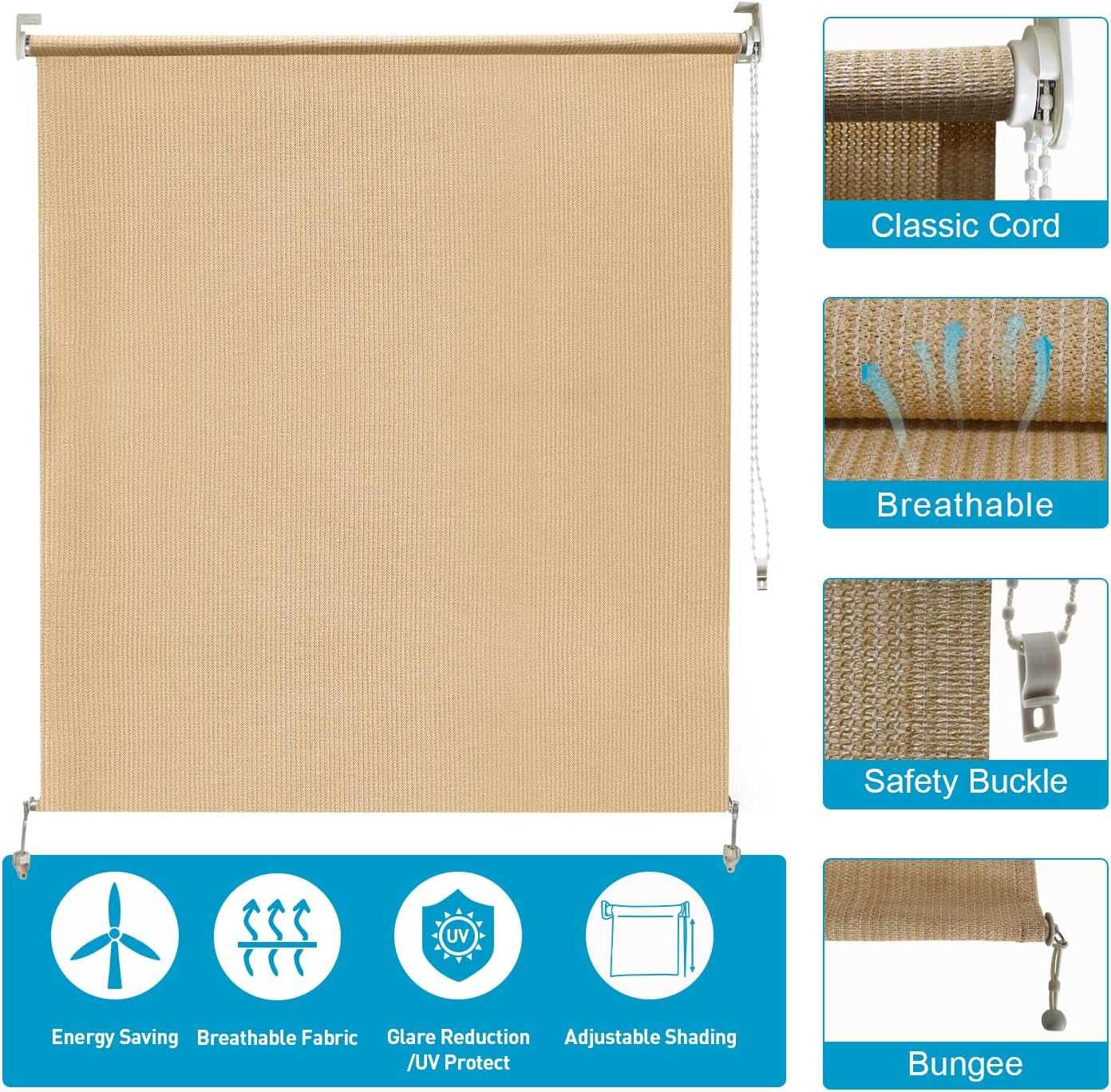 Artpuch Outdoor Roller Shade 8'(W) x8'(L) Exterior Roll Up Shade Window Blinds, Privacy Patio Sun Shade Roller Shade for Deck Porch Gazebo Balcony Pergola, Sesame : Patio, Lawn & Garden