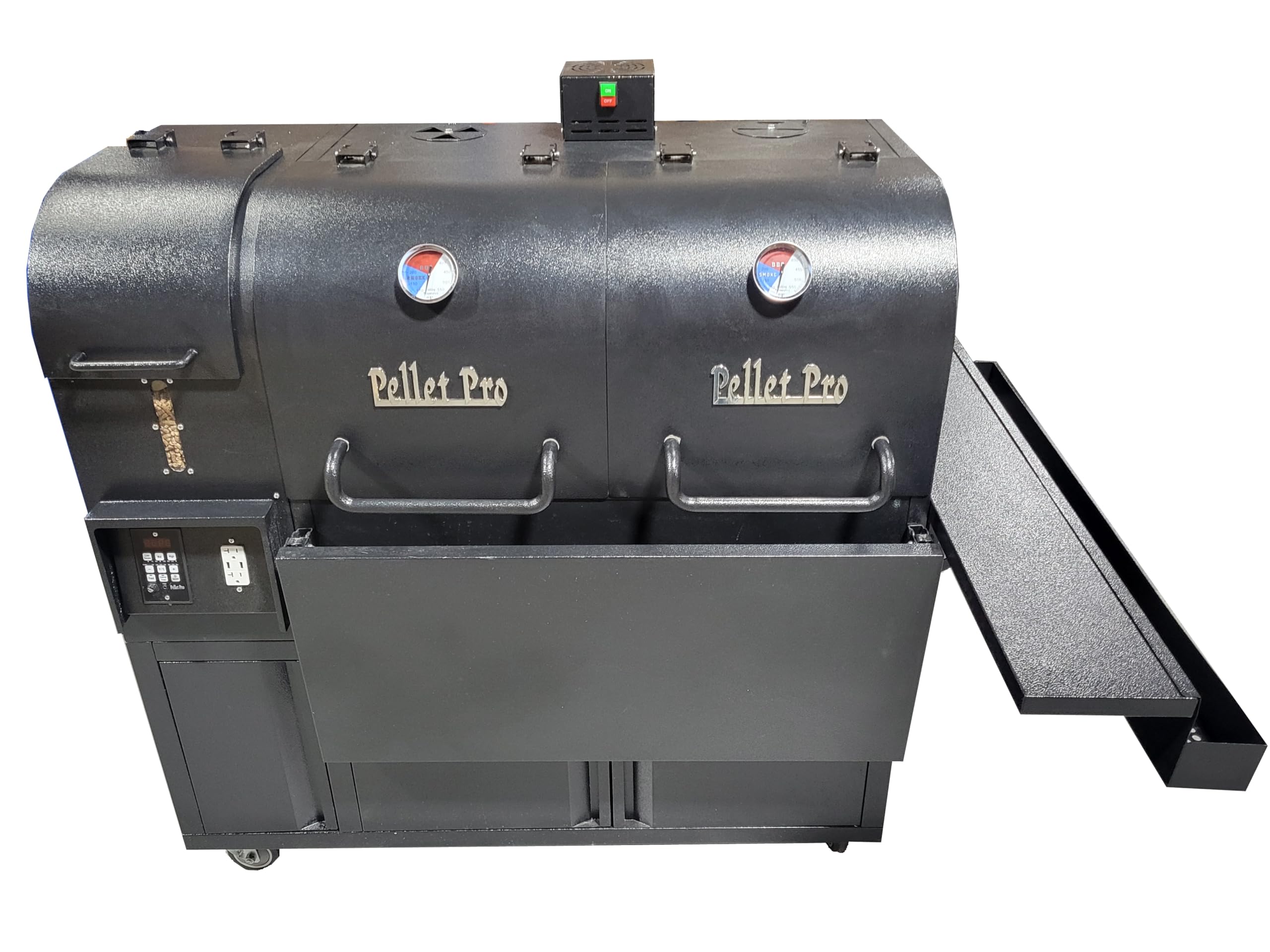 Pellet Pro 4-250 Horizontal Double-Door Pellet Smoker, Extra Large Cooking Area, Convection Fan, Searing Station, Insulated Steel Construction